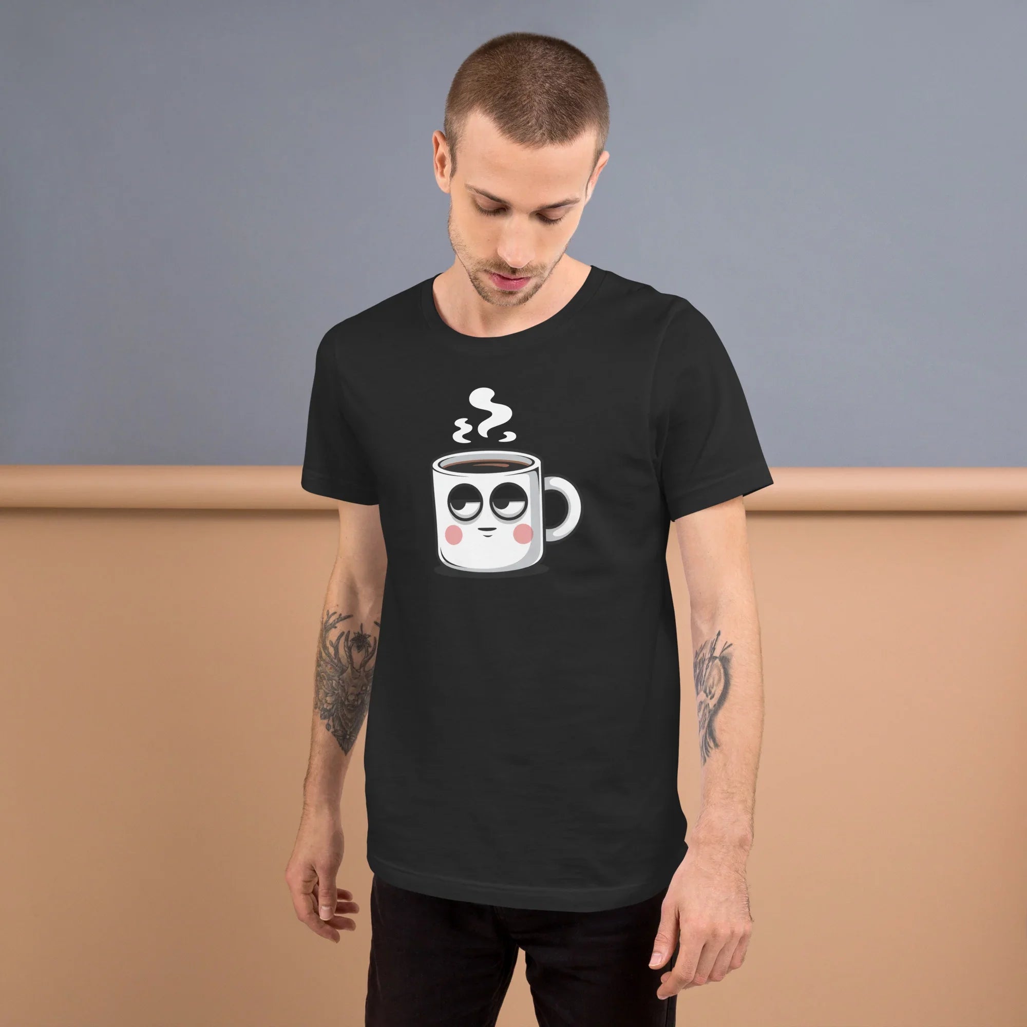 Too Early Face T-Shirt – Sleepy Coffee Mug Graphic - RaZits