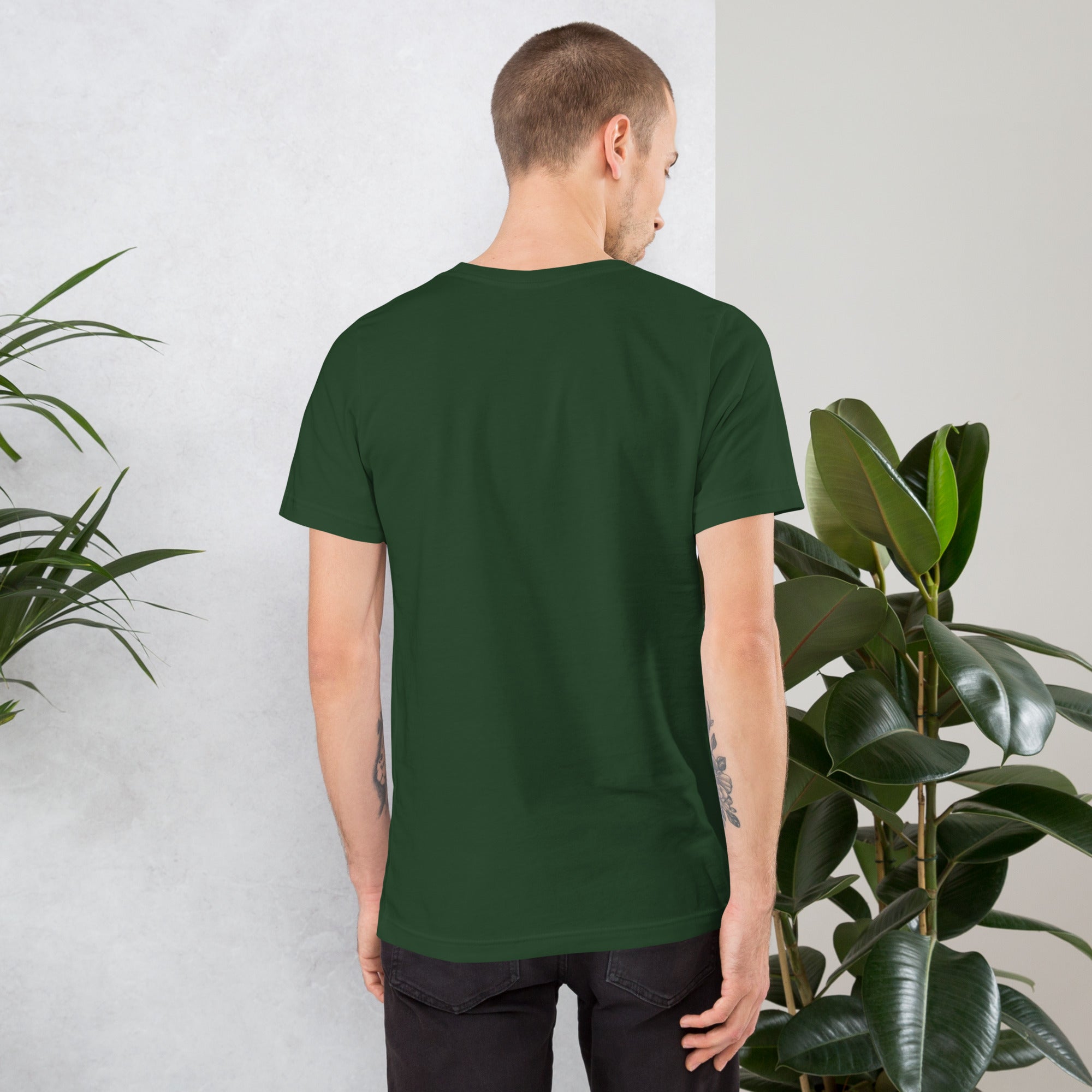 Back view mockup of the marriage humor tee in Forest
