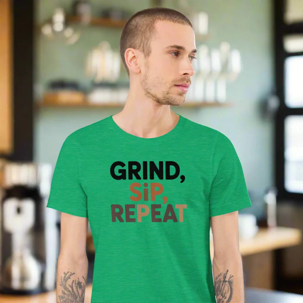 Grind Sip Repeat T-Shirt – Modern Coffee Routine Graphic - RaZits