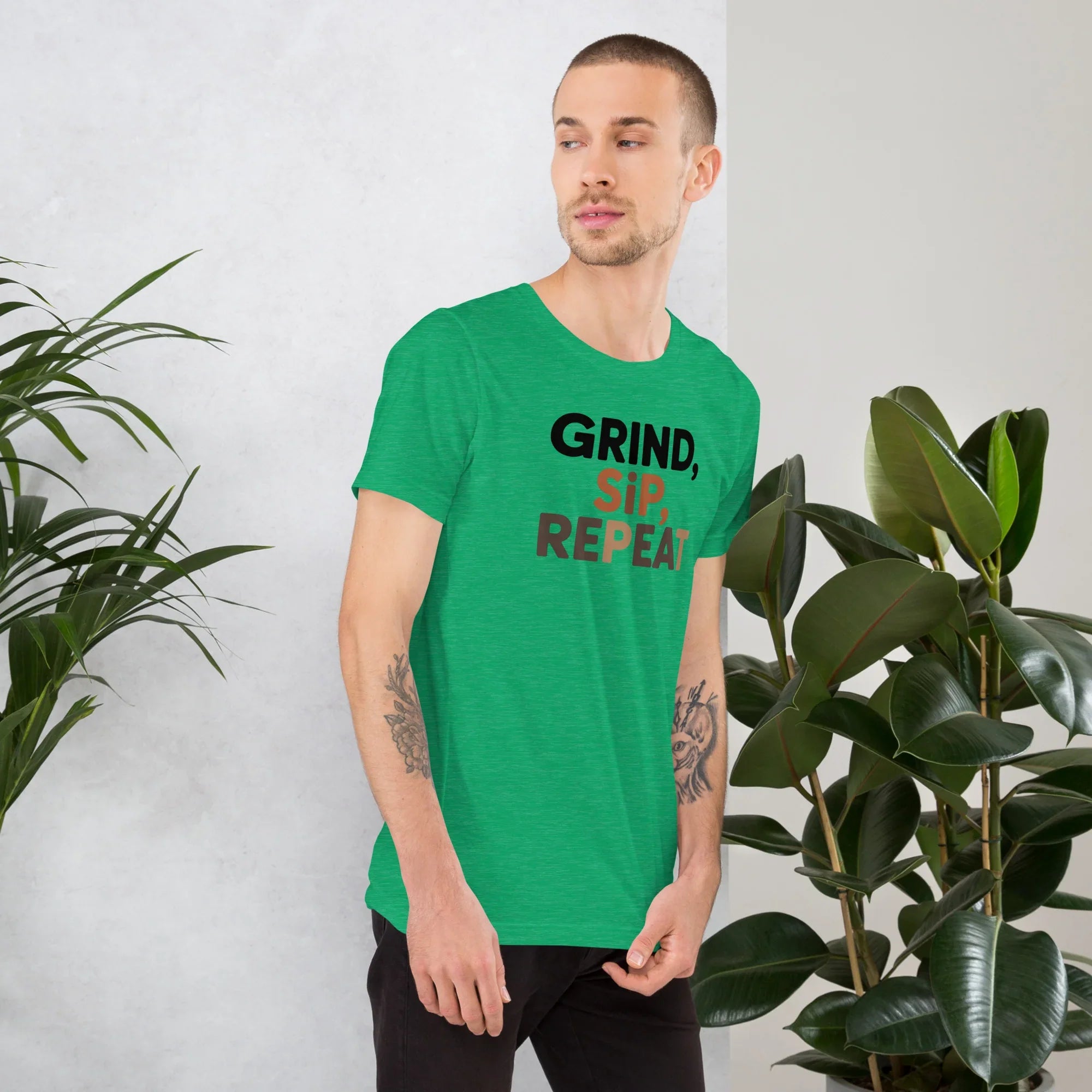 Grind Sip Repeat T-Shirt – Modern Coffee Routine Graphic - RaZits