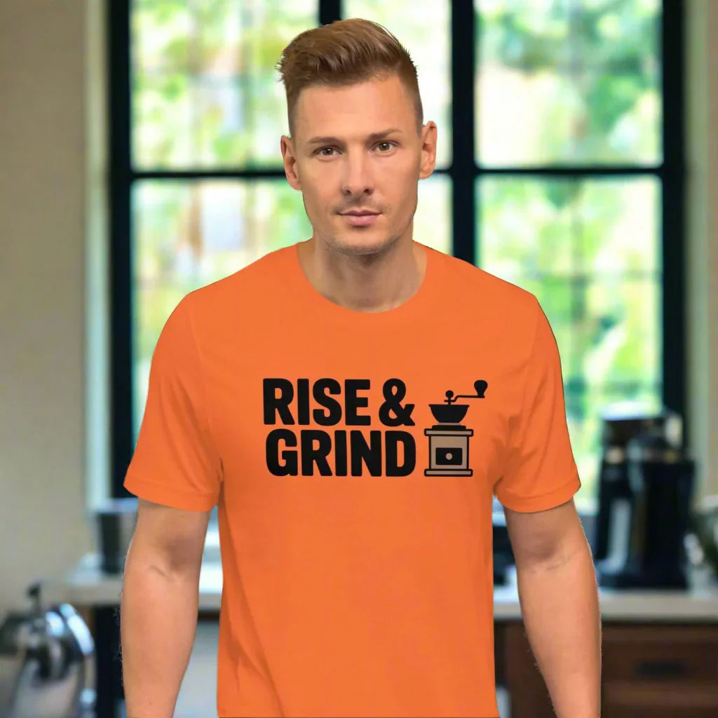 Rise & Grind T-Shirt – Classic Coffee Grinder Graphic - RaZits