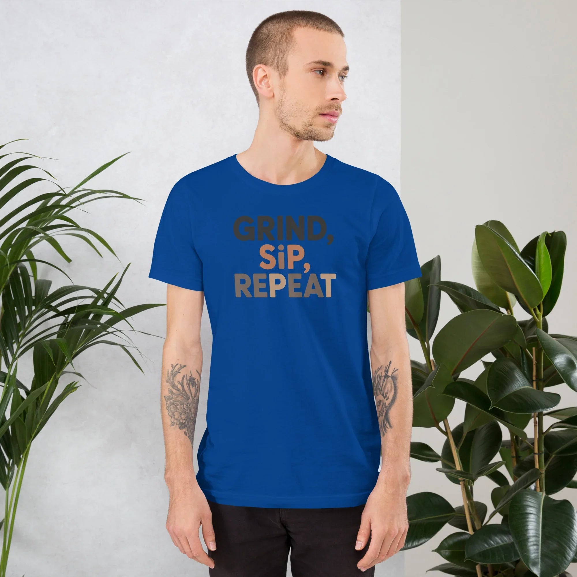 Grind Sip Repeat T-Shirt – Modern Coffee Routine Graphic - RaZits