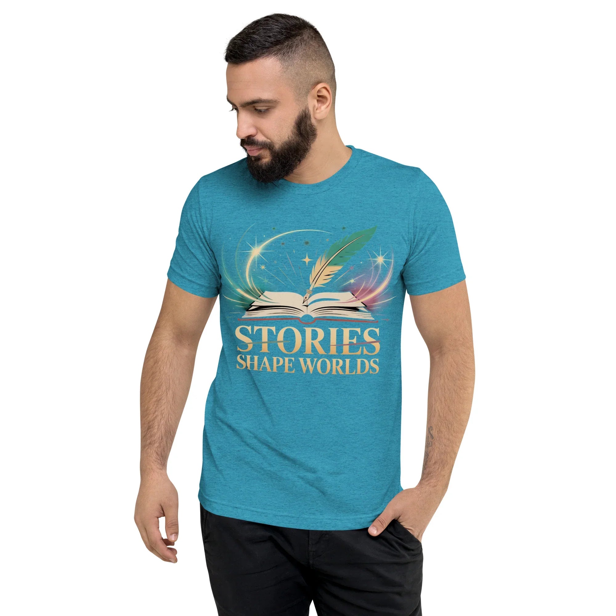 Storytelling T-Shirt – “Stories Shape Worlds” Fantasy Adventure Design - RaZits