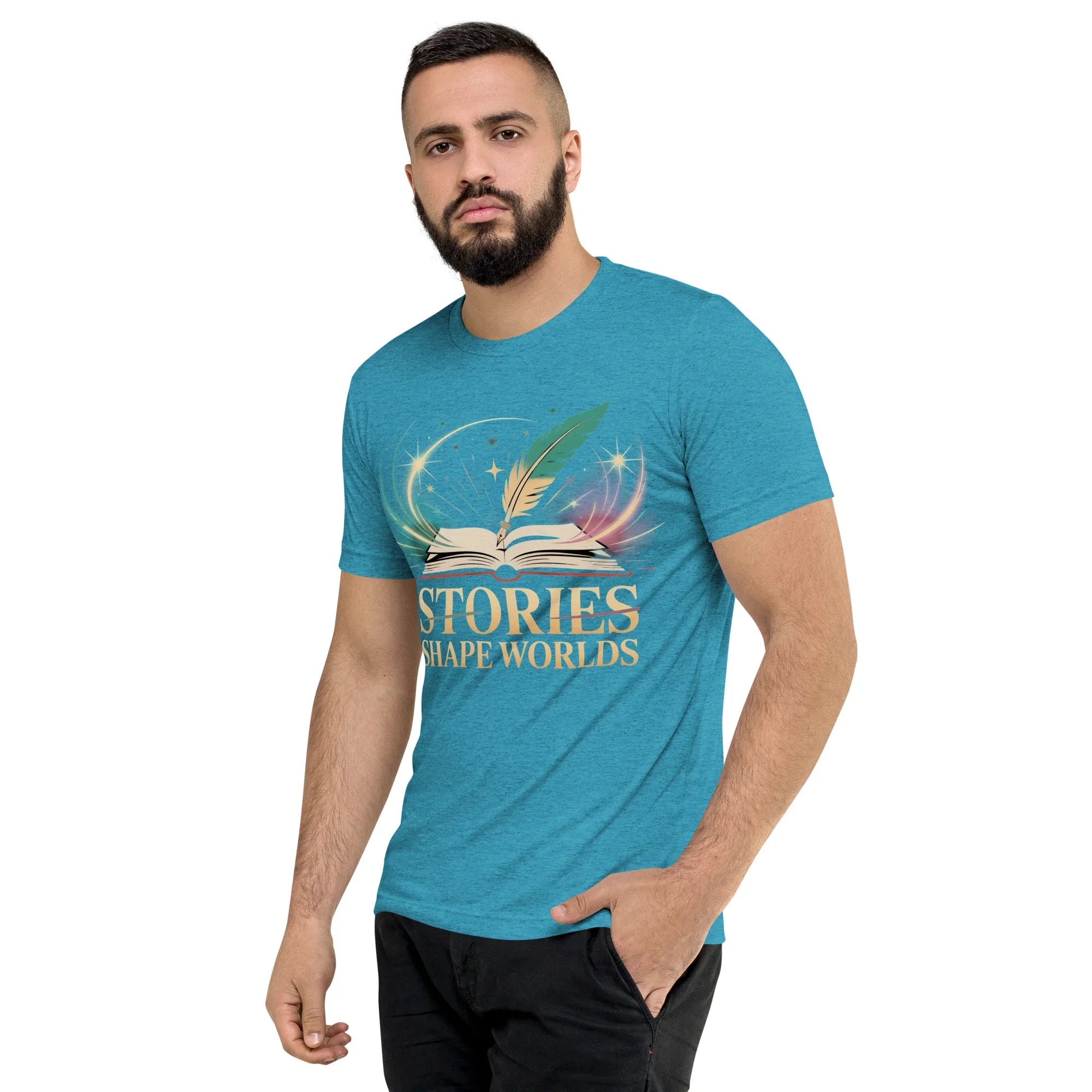 Storytelling T-Shirt – “Stories Shape Worlds” Fantasy Adventure Design - RaZits