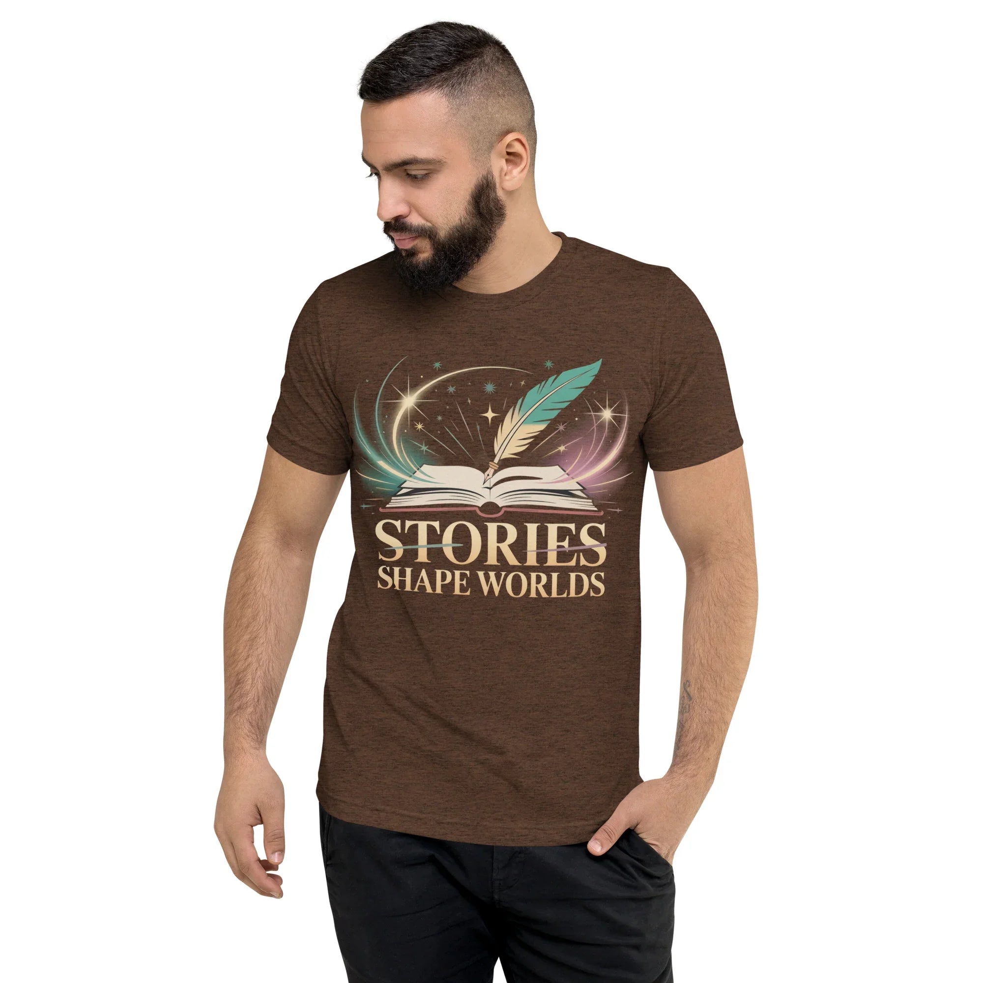 Storytelling T-Shirt – “Stories Shape Worlds” Fantasy Adventure Design - RaZits
