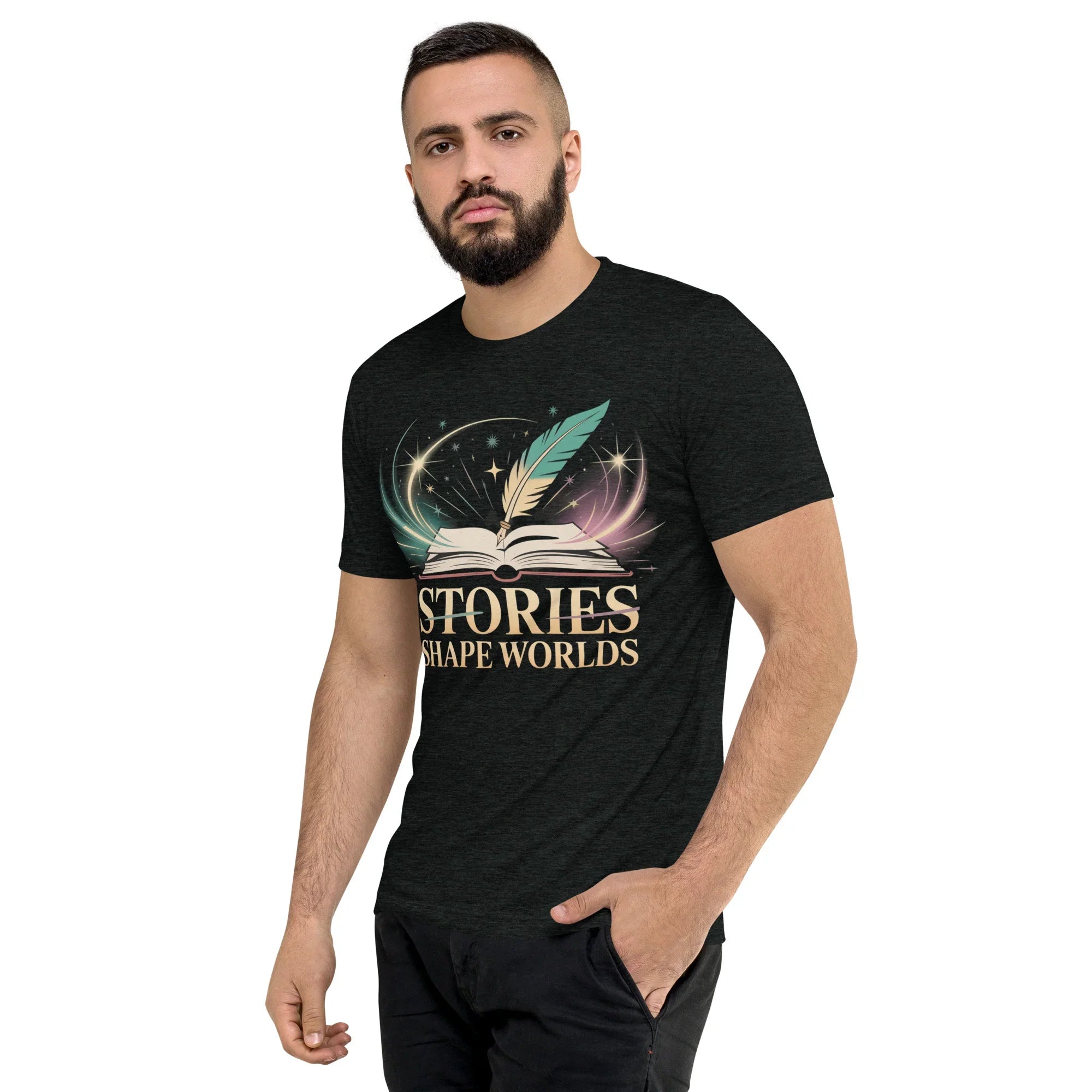 Storytelling T-Shirt – “Stories Shape Worlds” Fantasy Adventure Design - RaZits