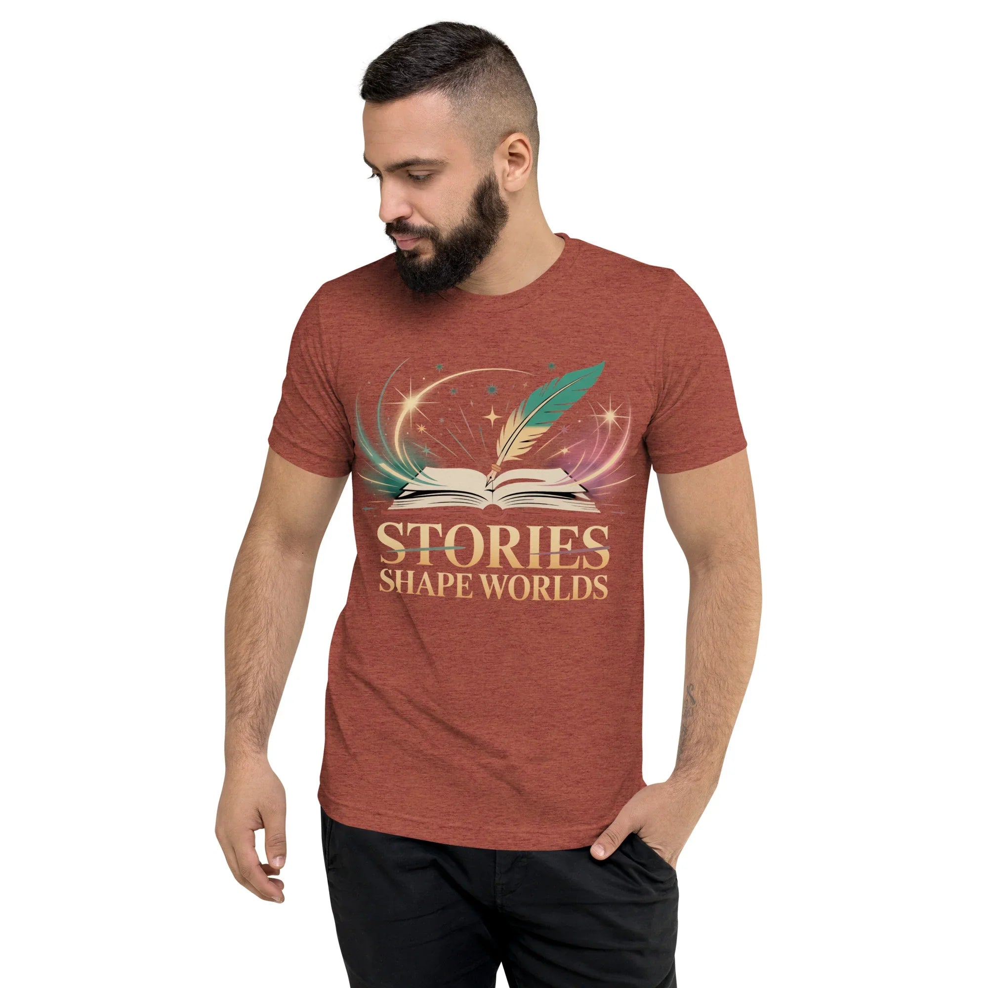 Storytelling T-Shirt – “Stories Shape Worlds” Fantasy Adventure Design - RaZits
