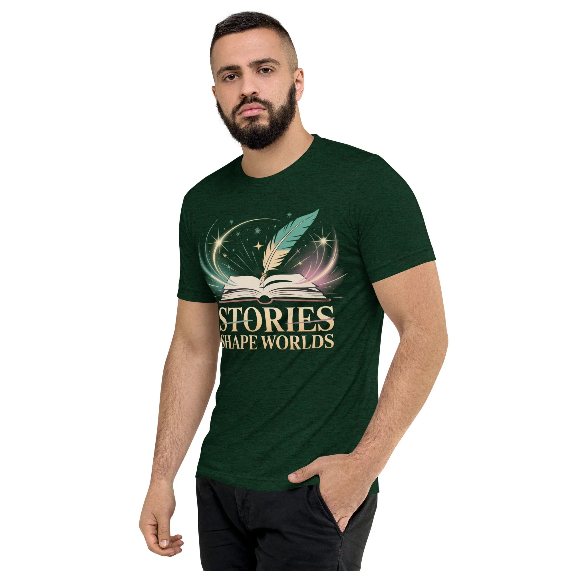 Storytelling T-Shirt – “Stories Shape Worlds” Fantasy Adventure Design - RaZits