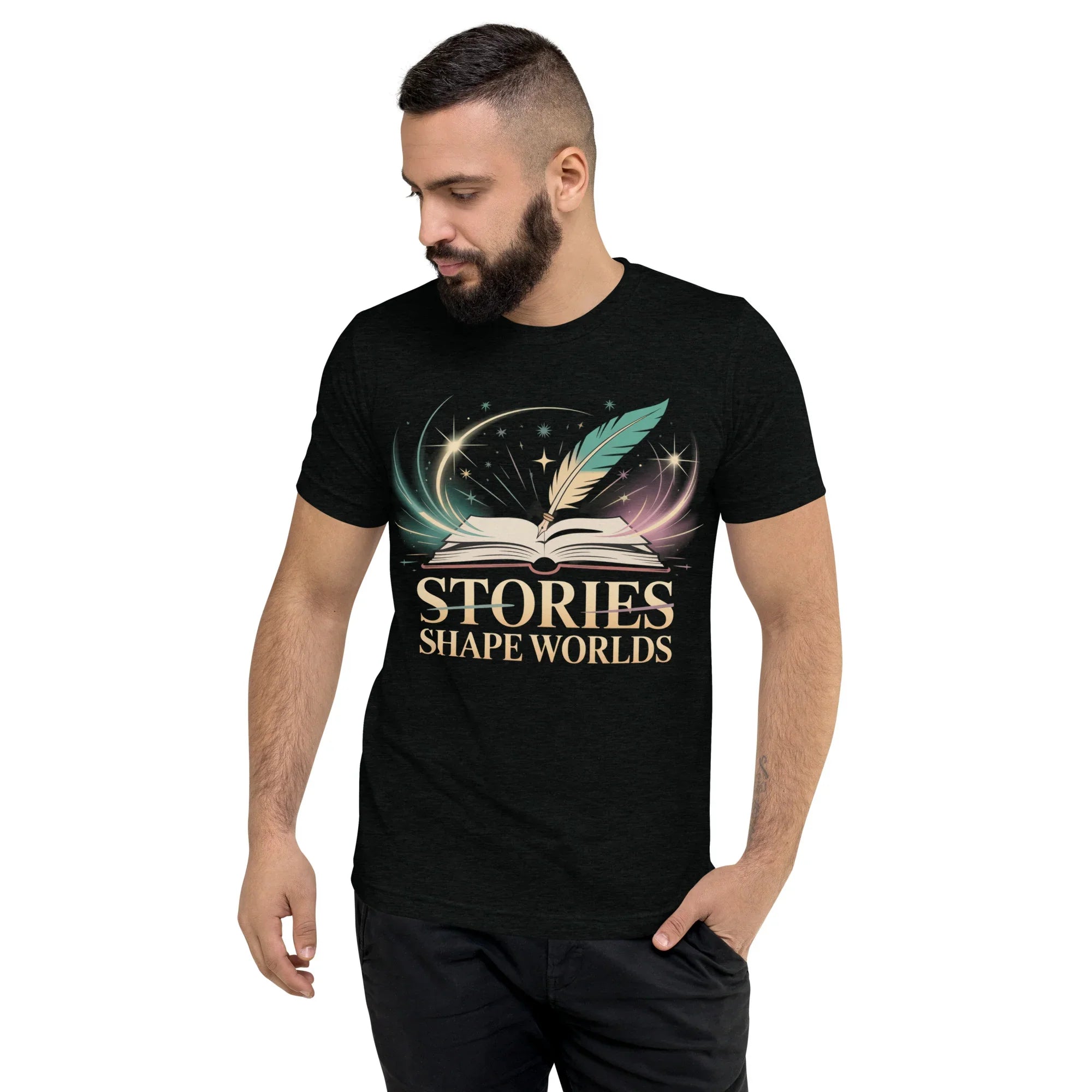 Storytelling T-Shirt – “Stories Shape Worlds” Fantasy Adventure Design - RaZits