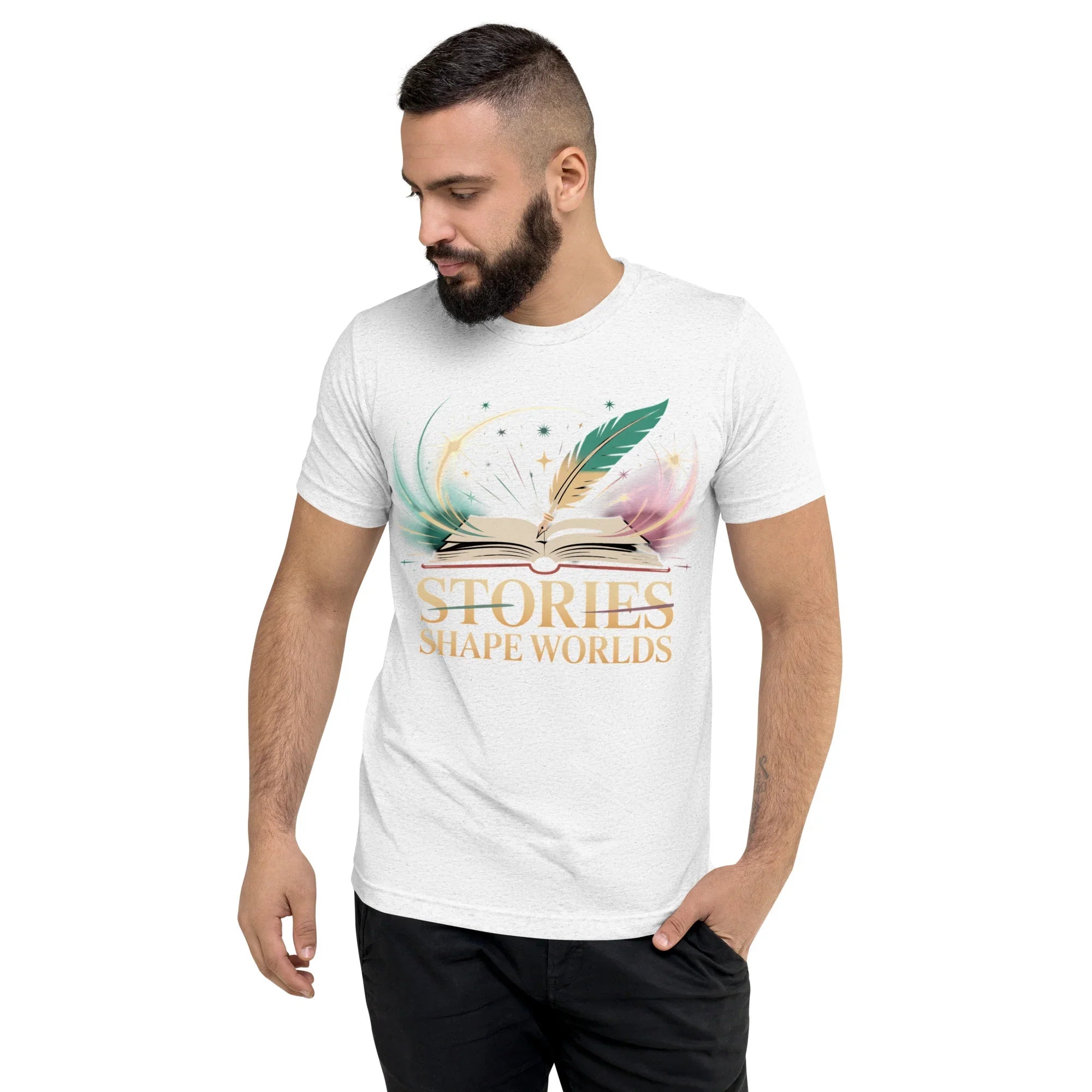 Storytelling T-Shirt – “Stories Shape Worlds” Fantasy Adventure Design - RaZits