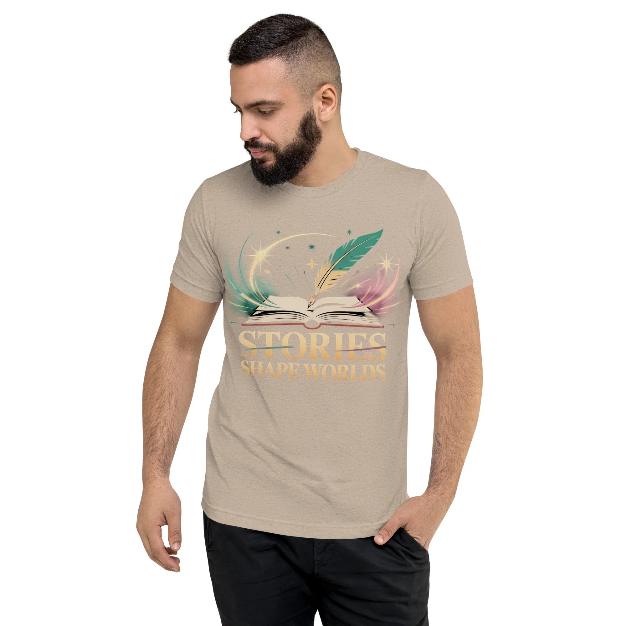 Storytelling T-Shirt – “Stories Shape Worlds” Fantasy Adventure Design - RaZits