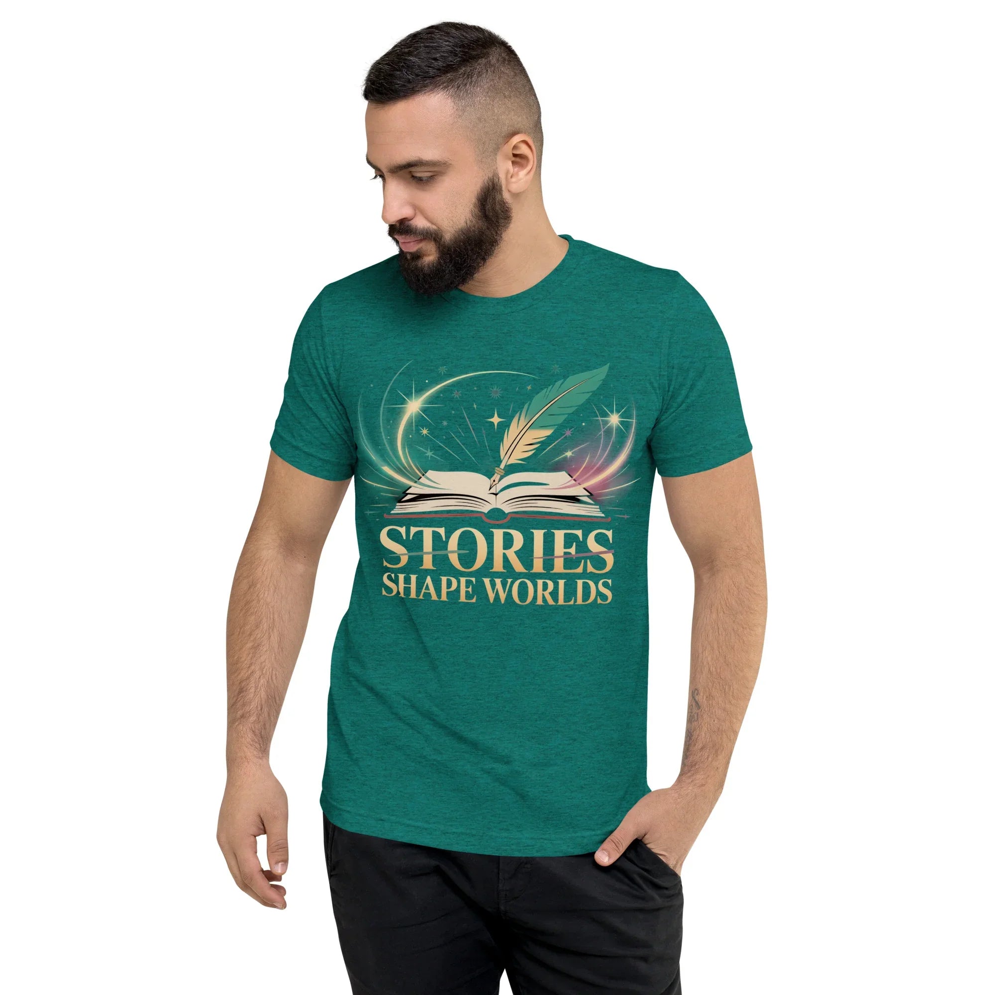 Storytelling T-Shirt – “Stories Shape Worlds” Fantasy Adventure Design - RaZits