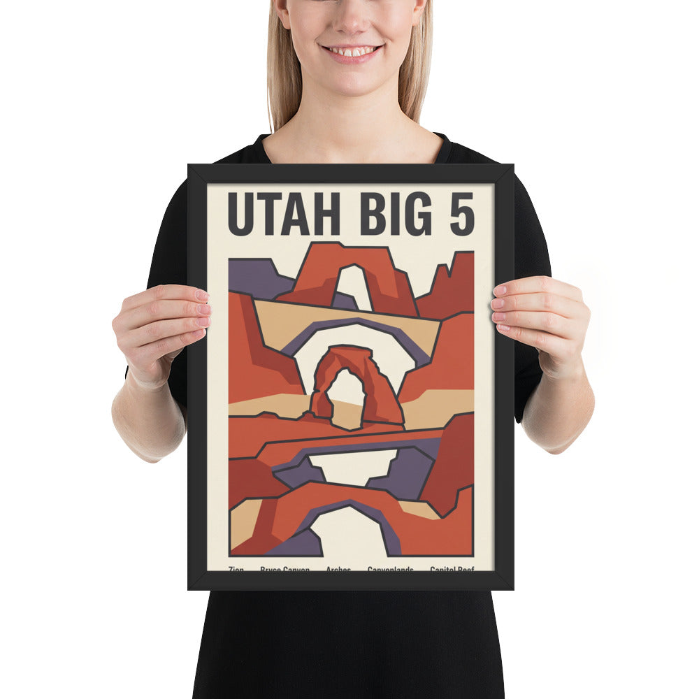 Person holding the 12x16 inch Utah Big 5 national parks framed poster to show its scale