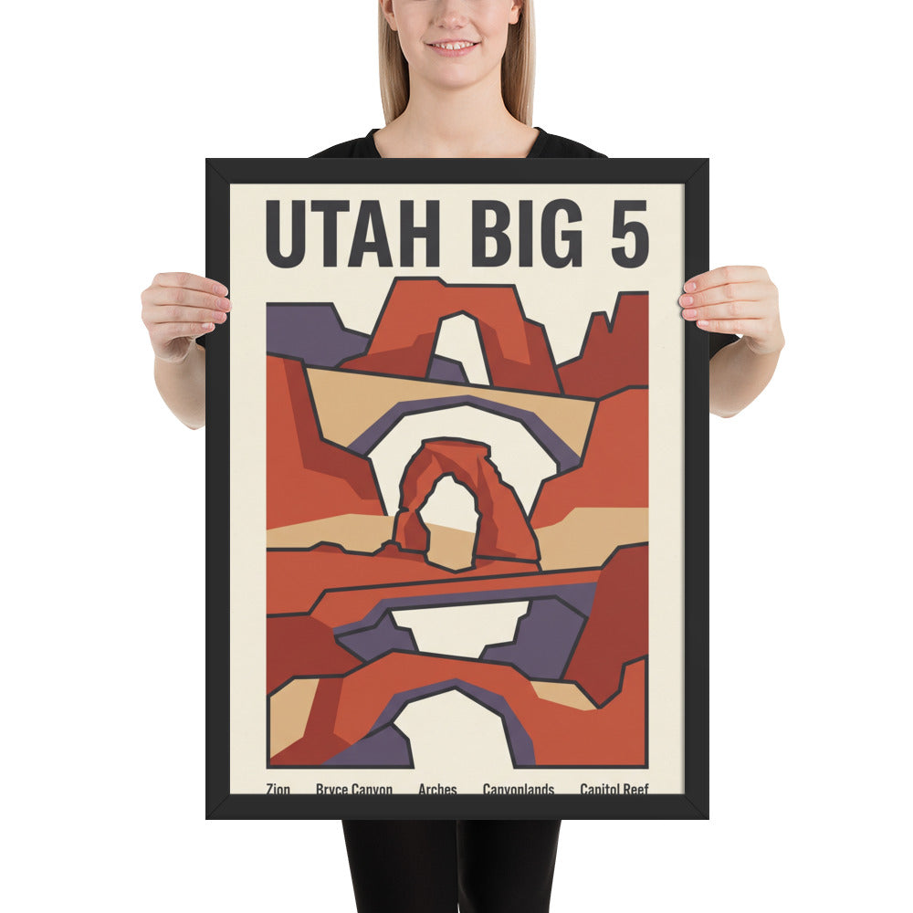 Person holding the 18x24 inch Utah Big 5 national parks framed poster to show its scale