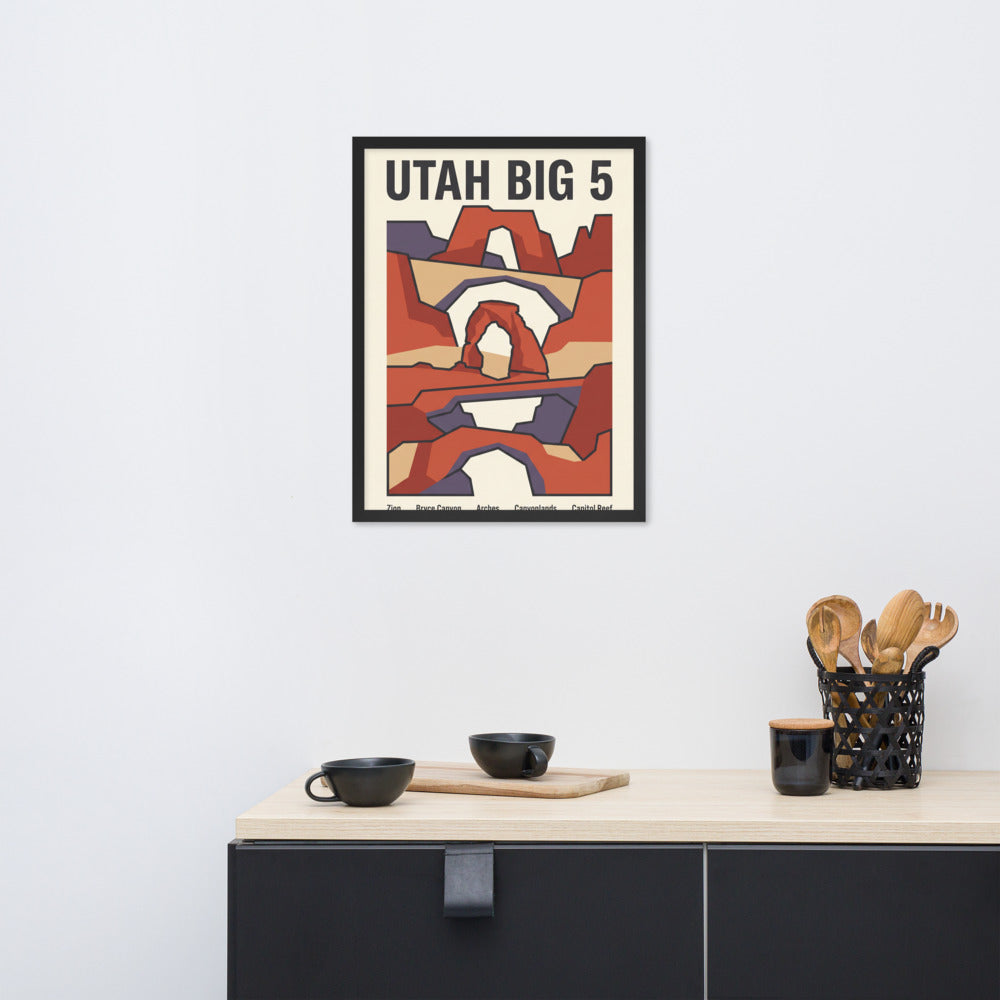 Utah red rock national parks framed wall art styled above a kitchen console, 18x24 inch