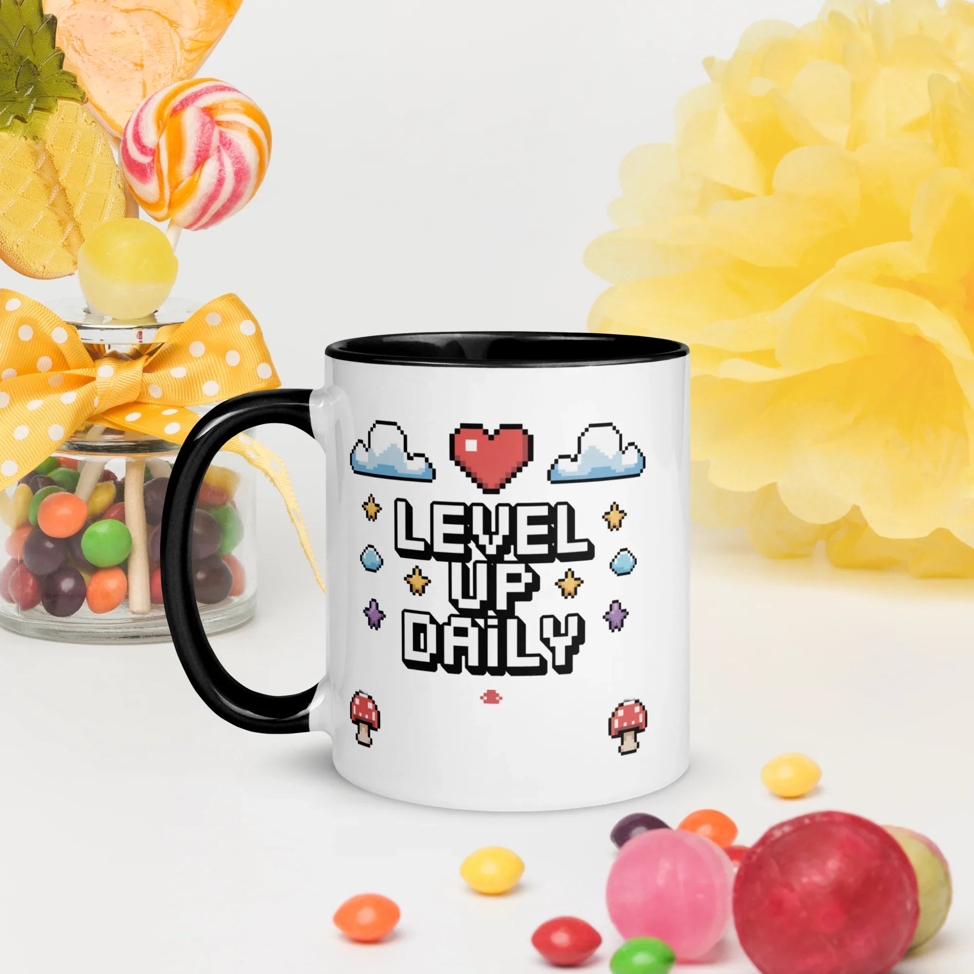 LEVEL UP DAILY Mug | Motivational Pixel Art Gamer Design - RaZits