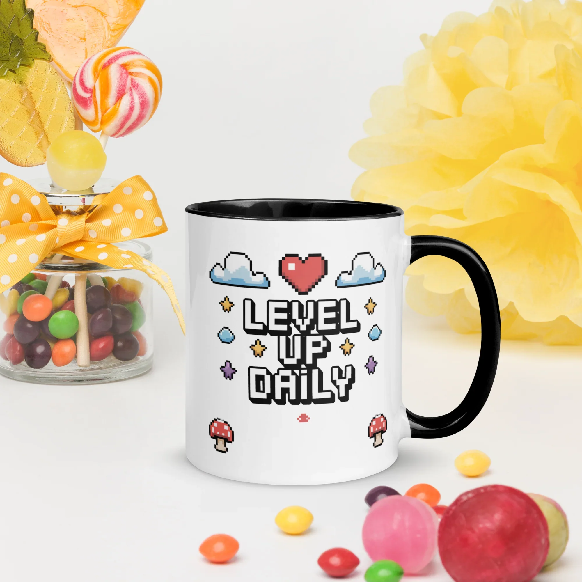 LEVEL UP DAILY Mug | Motivational Pixel Art Gamer Design - RaZits