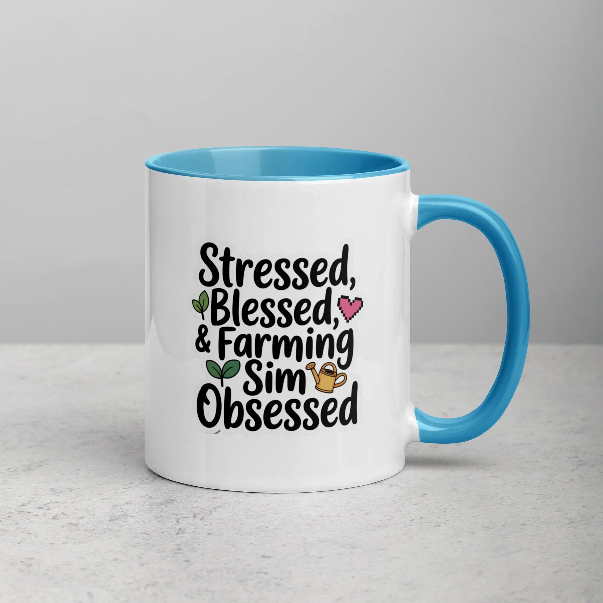 Stressed Blessed & Farming Sim Obsessed Design – Cozy Gamer Pixel Art Mug - RaZits