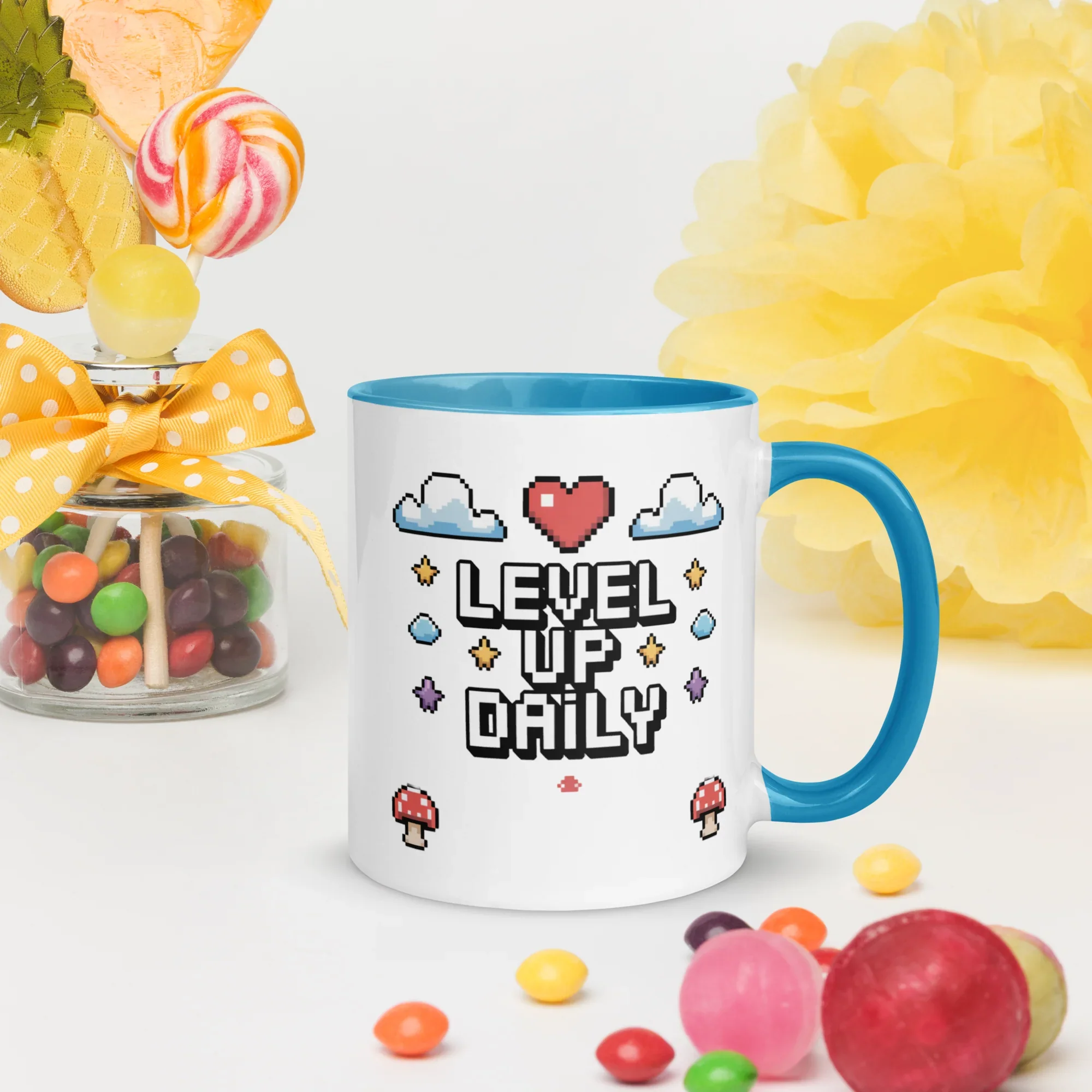 LEVEL UP DAILY Mug | Motivational Pixel Art Gamer Design - RaZits