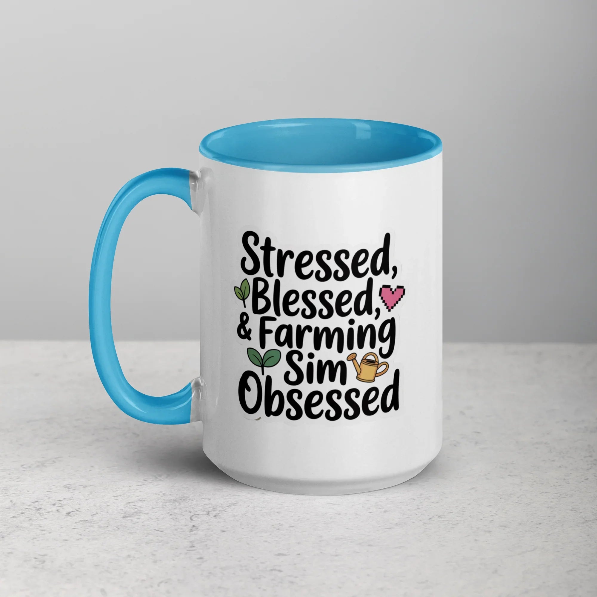 Stressed Blessed & Farming Sim Obsessed Design – Cozy Gamer Pixel Art Mug - RaZits
