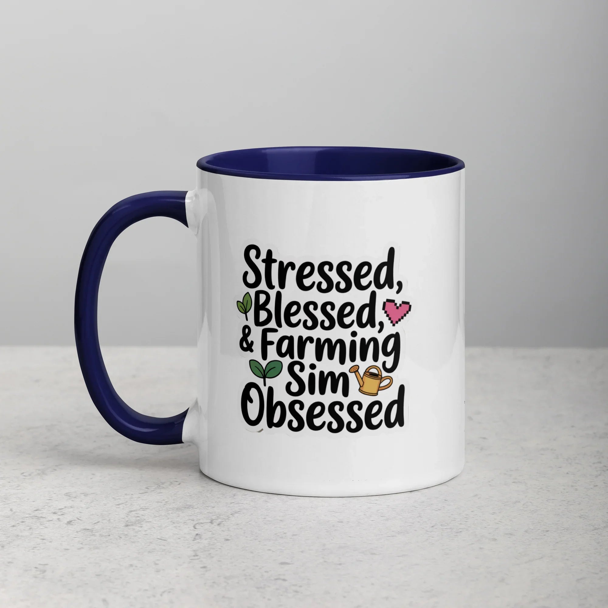 Stressed Blessed & Farming Sim Obsessed Design – Cozy Gamer Pixel Art Mug - RaZits