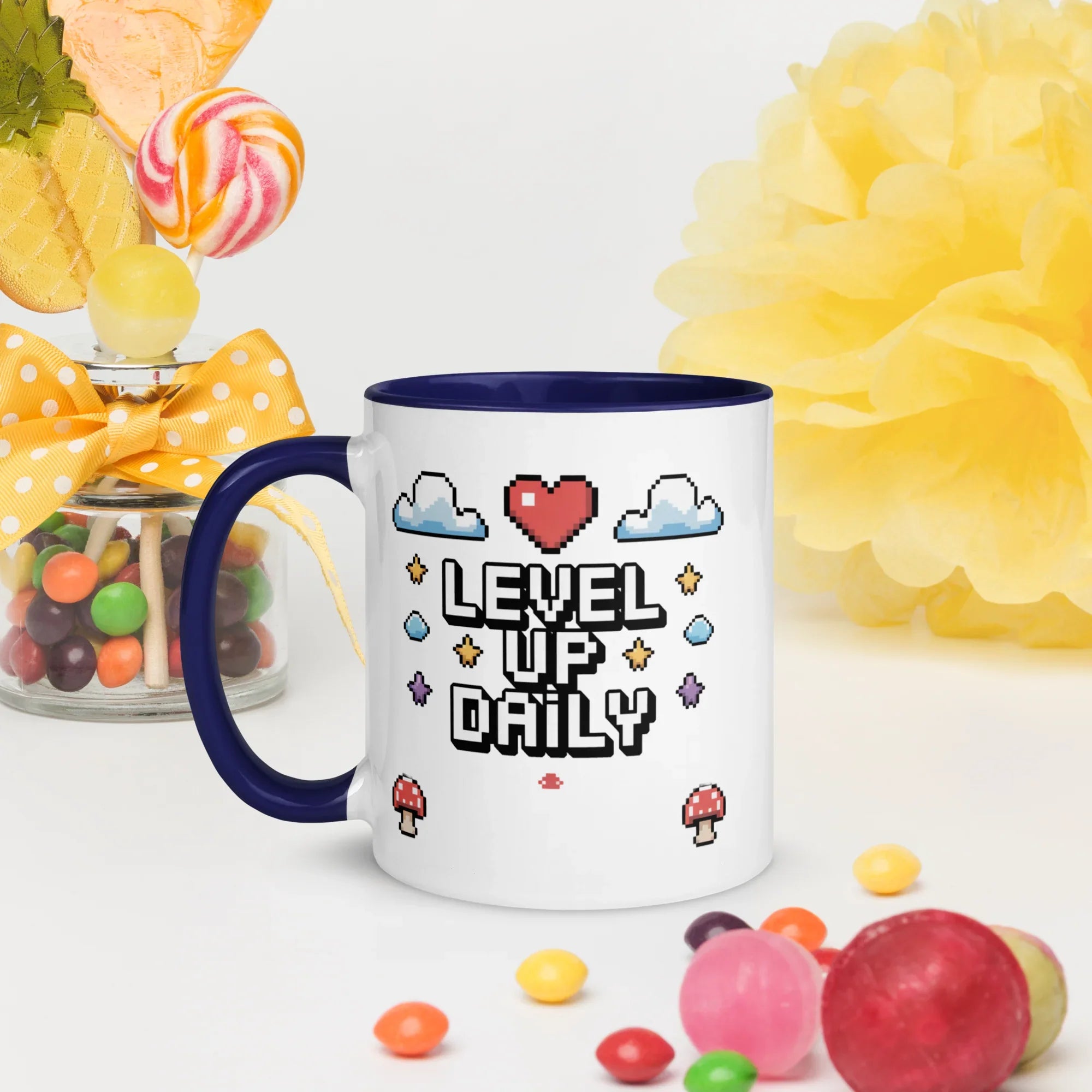 LEVEL UP DAILY Mug | Motivational Pixel Art Gamer Design - RaZits