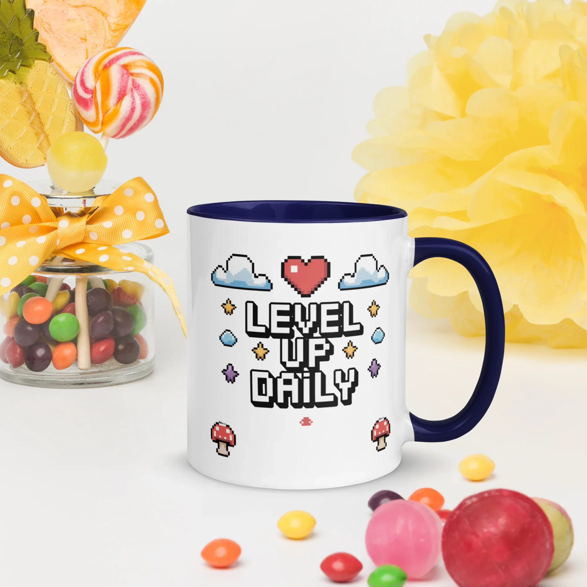 LEVEL UP DAILY Mug | Motivational Pixel Art Gamer Design - RaZits