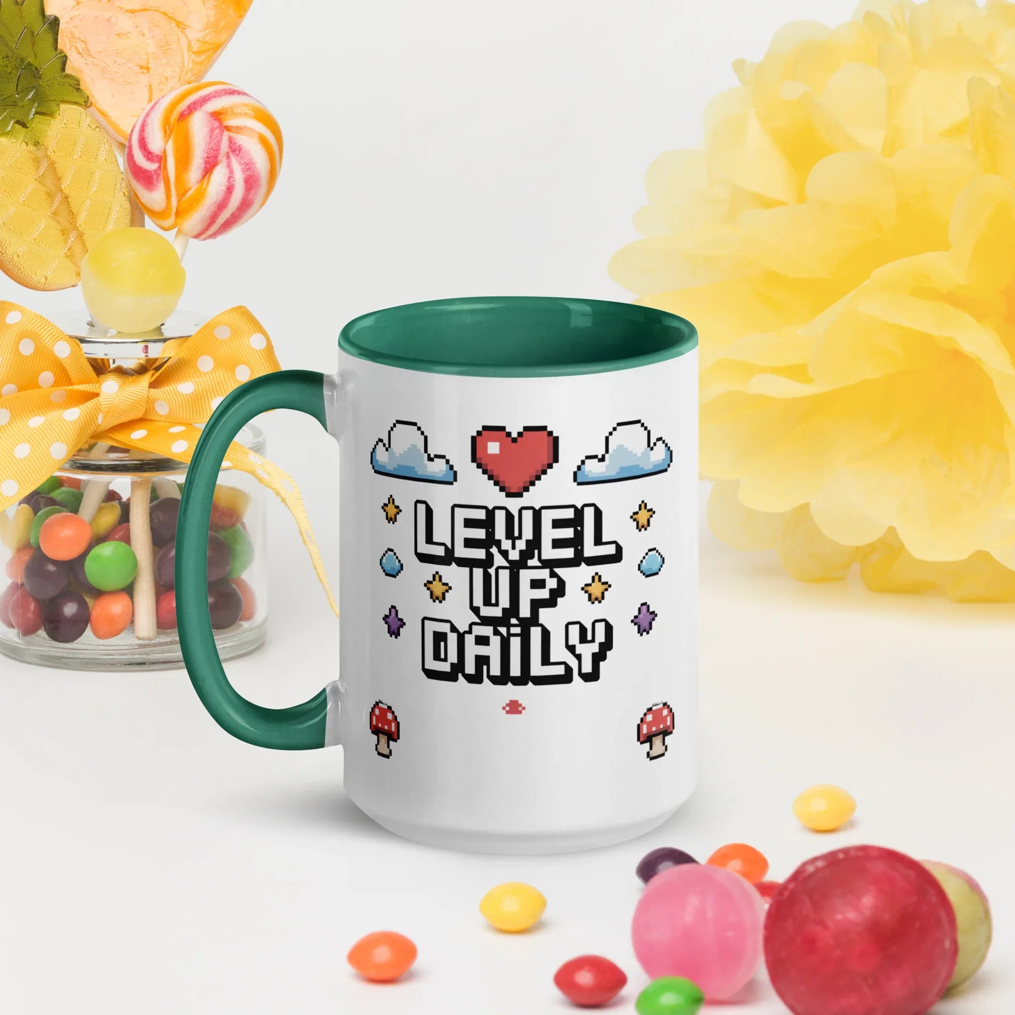 LEVEL UP DAILY Mug | Motivational Pixel Art Gamer Design - RaZits