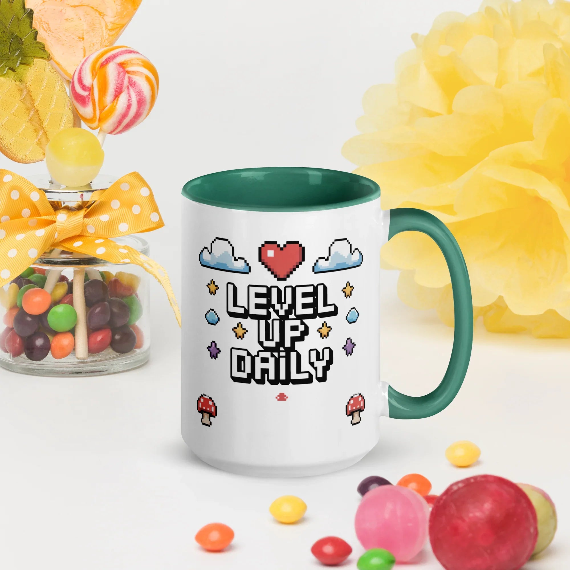 LEVEL UP DAILY Mug | Motivational Pixel Art Gamer Design - RaZits