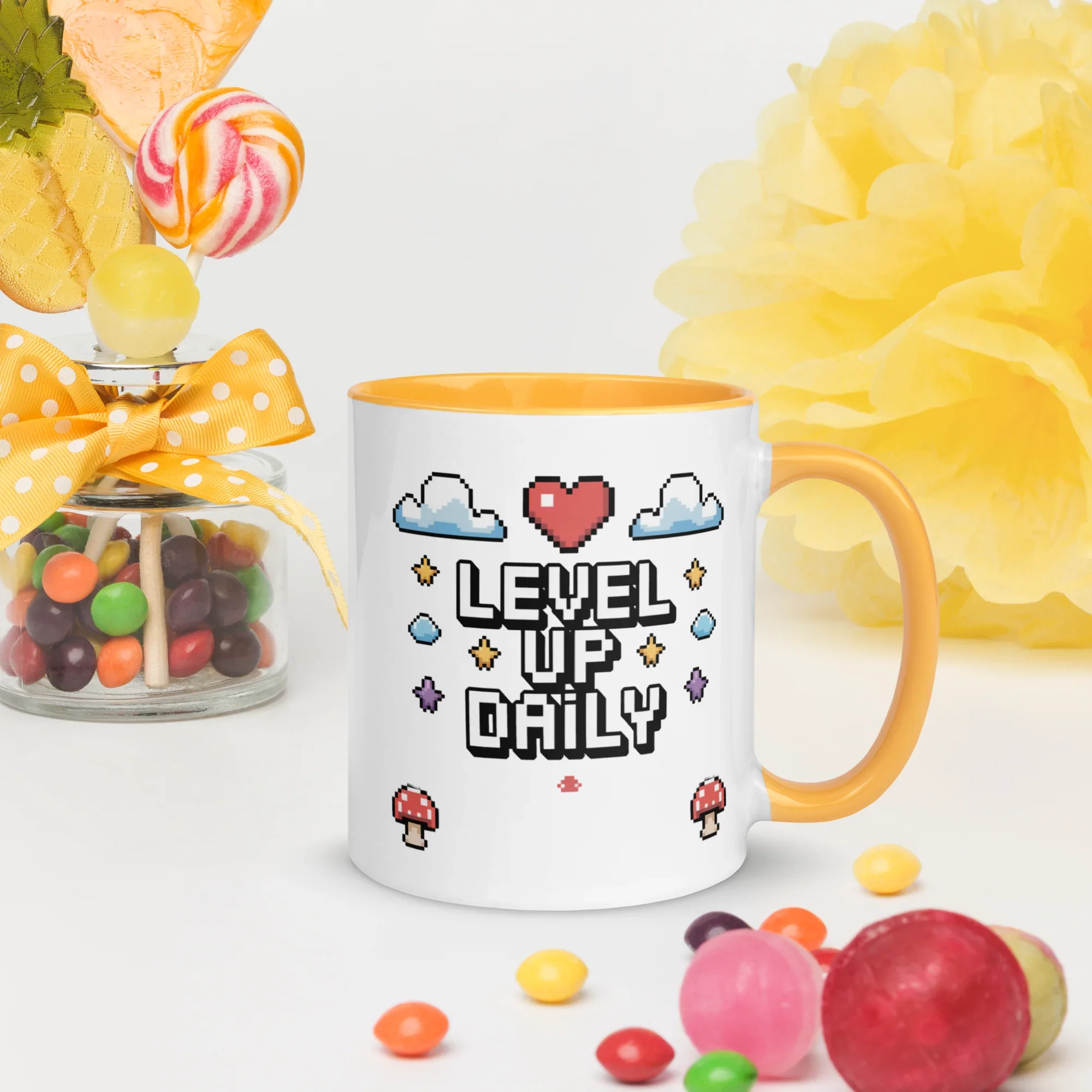 LEVEL UP DAILY Mug | Motivational Pixel Art Gamer Design - RaZits