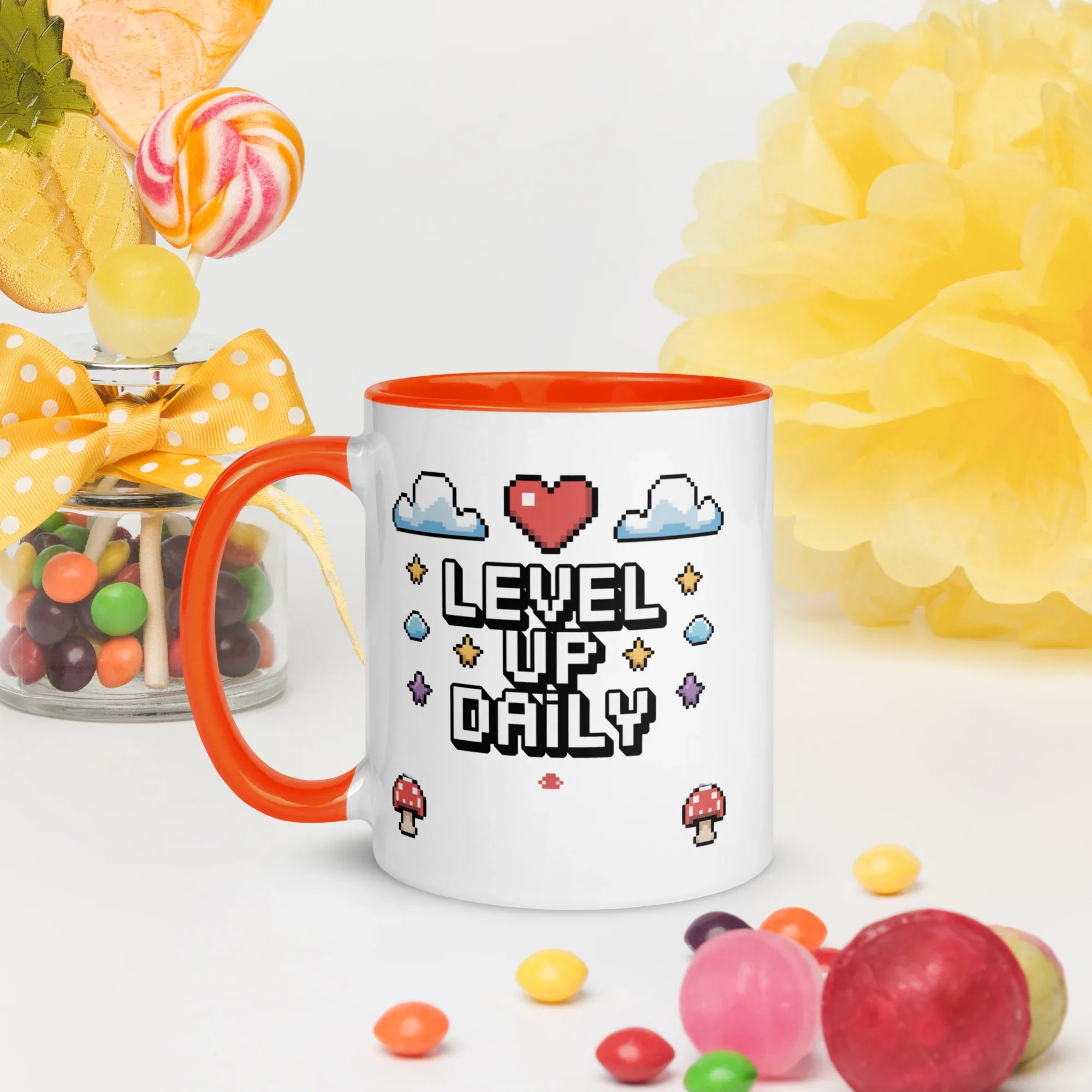 LEVEL UP DAILY Mug | Motivational Pixel Art Gamer Design - RaZits