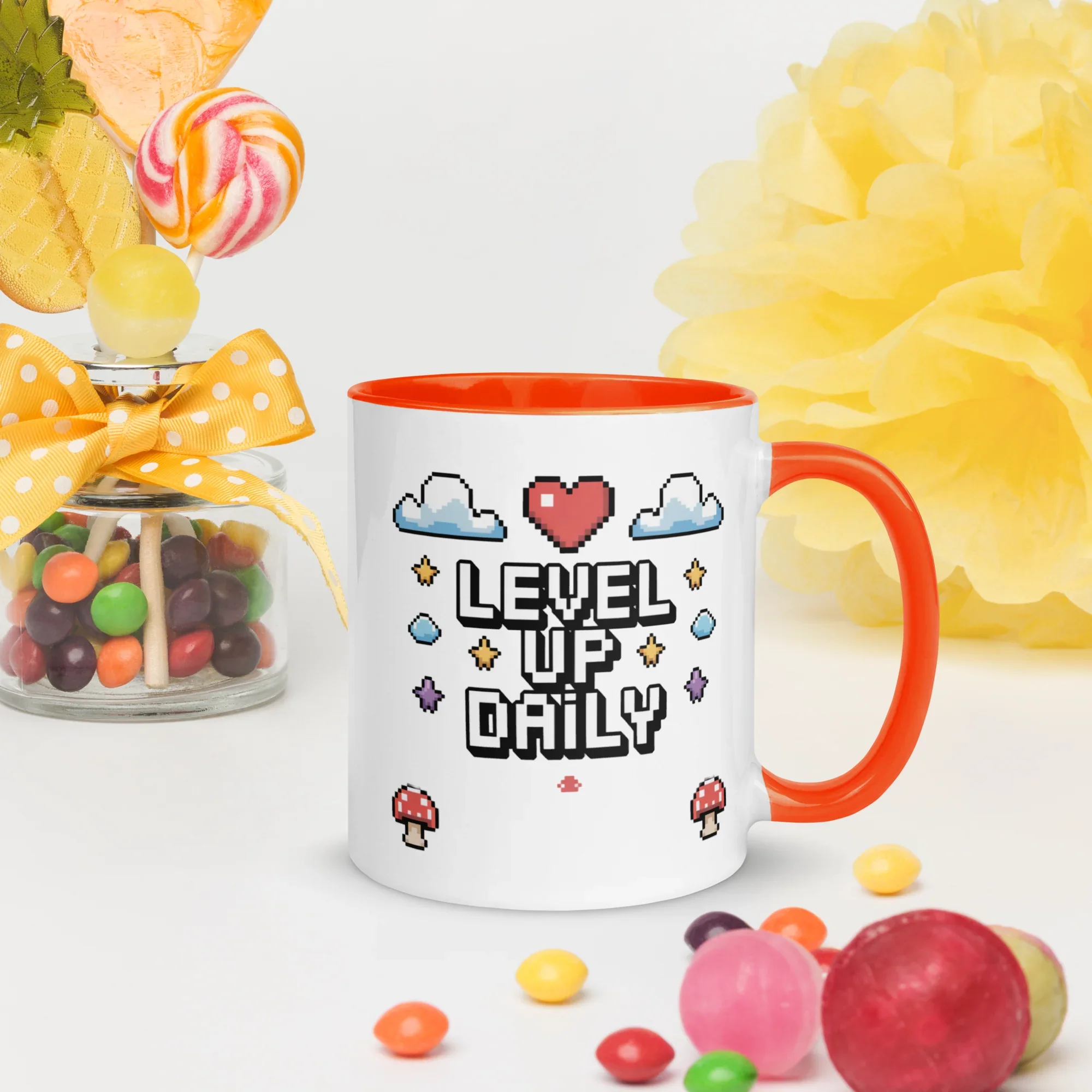 LEVEL UP DAILY Mug | Motivational Pixel Art Gamer Design - RaZits