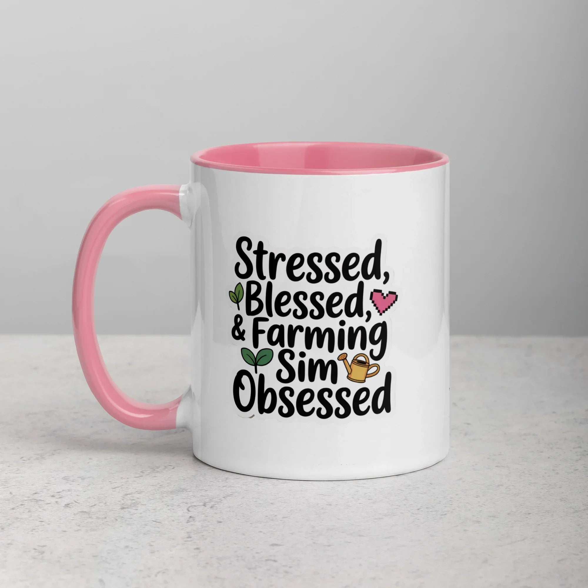 Stressed Blessed & Farming Sim Obsessed Design – Cozy Gamer Pixel Art Mug - RaZits