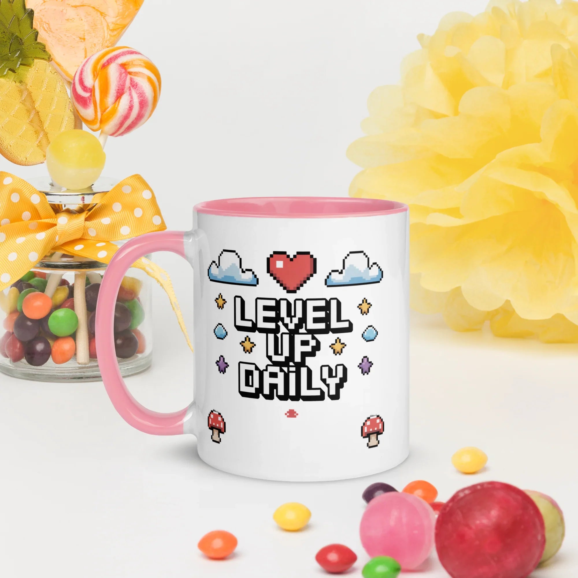 LEVEL UP DAILY Mug | Motivational Pixel Art Gamer Design - RaZits