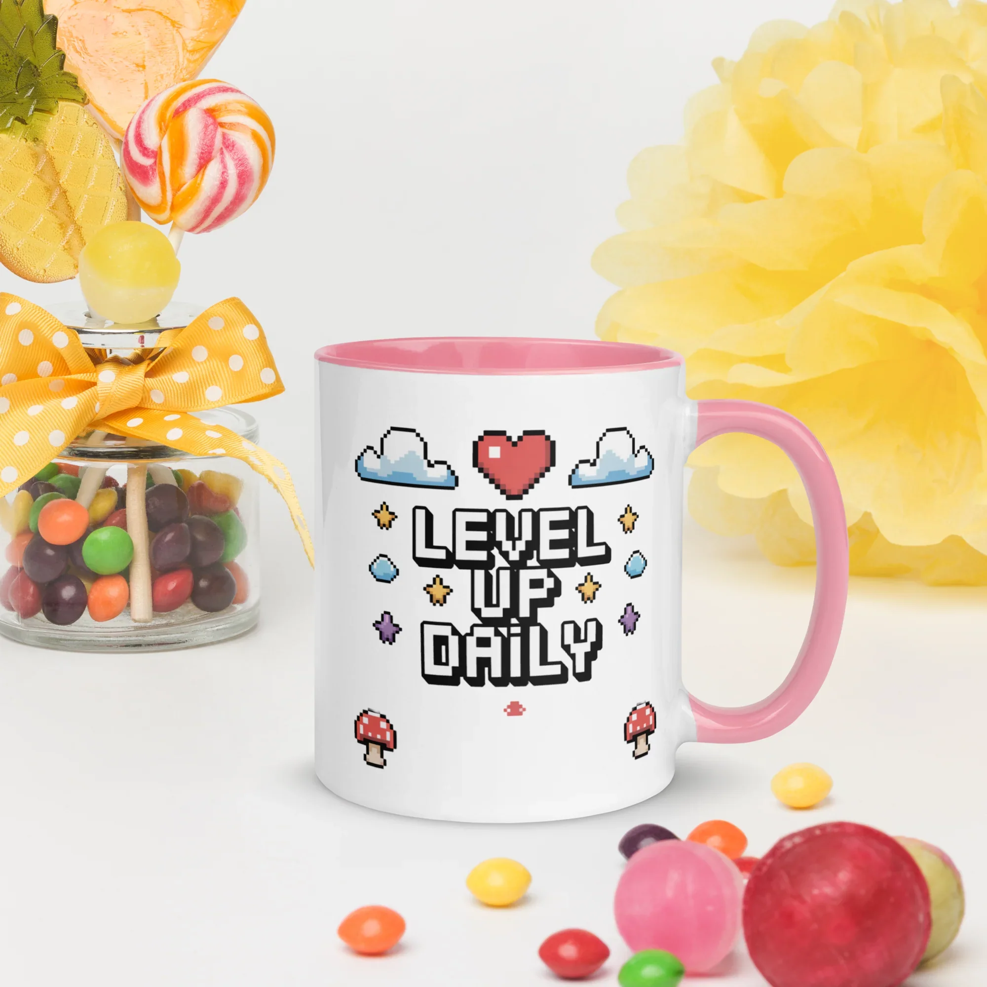 LEVEL UP DAILY Mug | Motivational Pixel Art Gamer Design - RaZits