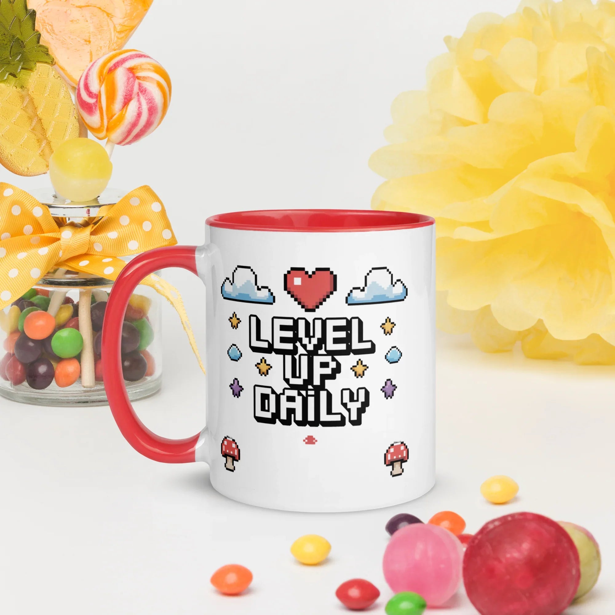LEVEL UP DAILY Mug | Motivational Pixel Art Gamer Design - RaZits