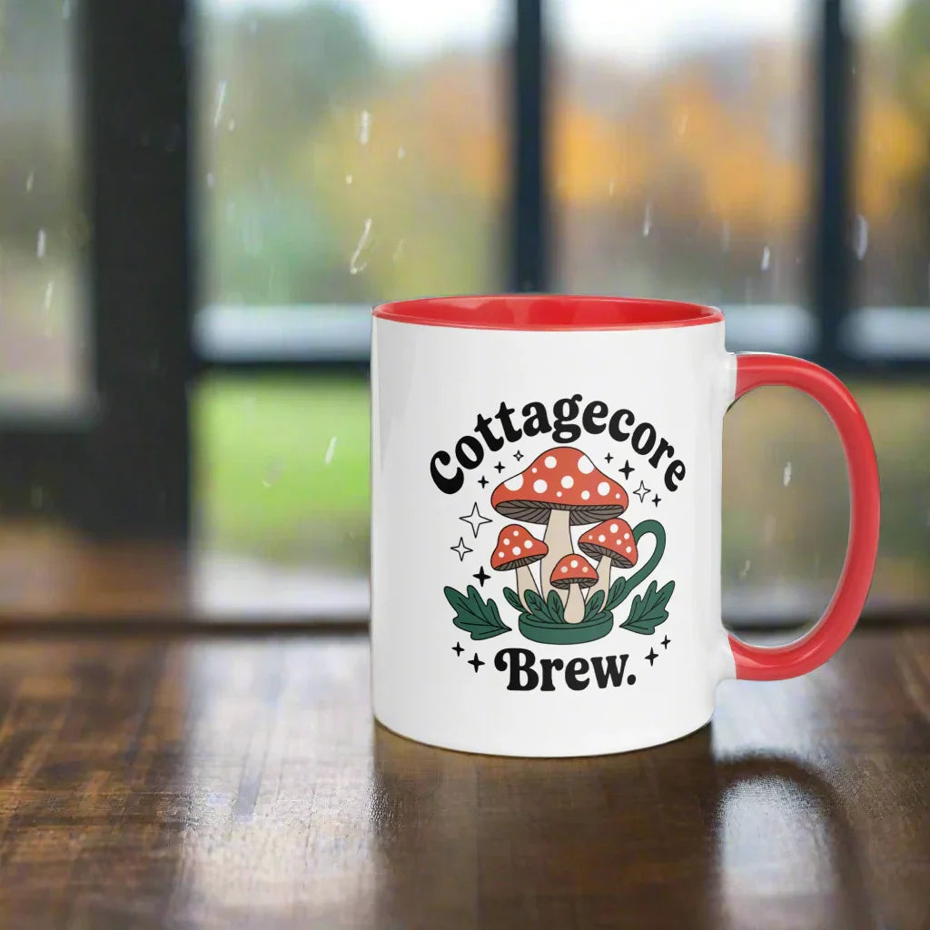 Cottagecore Brew Mug – Mushroom Tea Cup with Colored Rim - RaZits