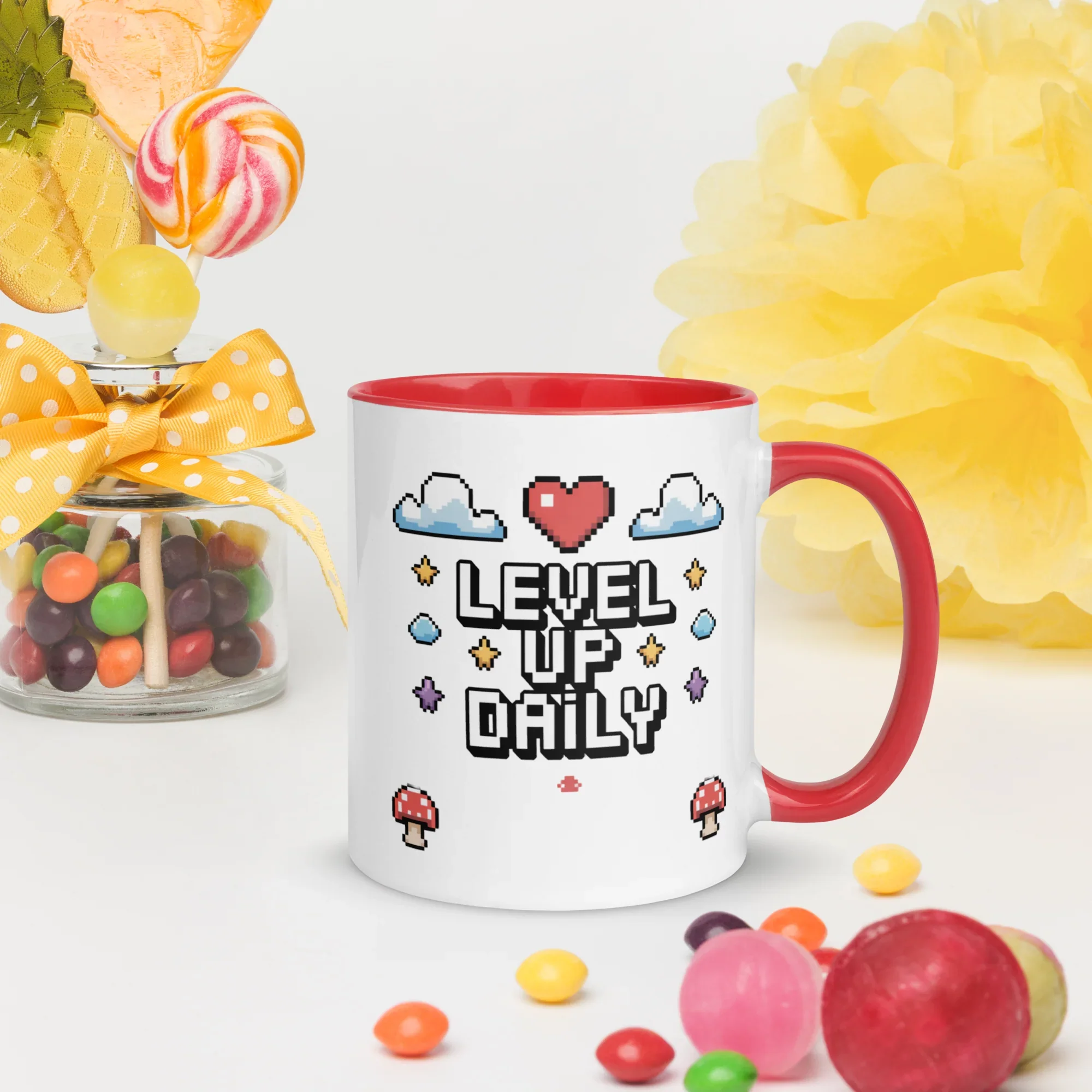LEVEL UP DAILY Mug | Motivational Pixel Art Gamer Design - RaZits