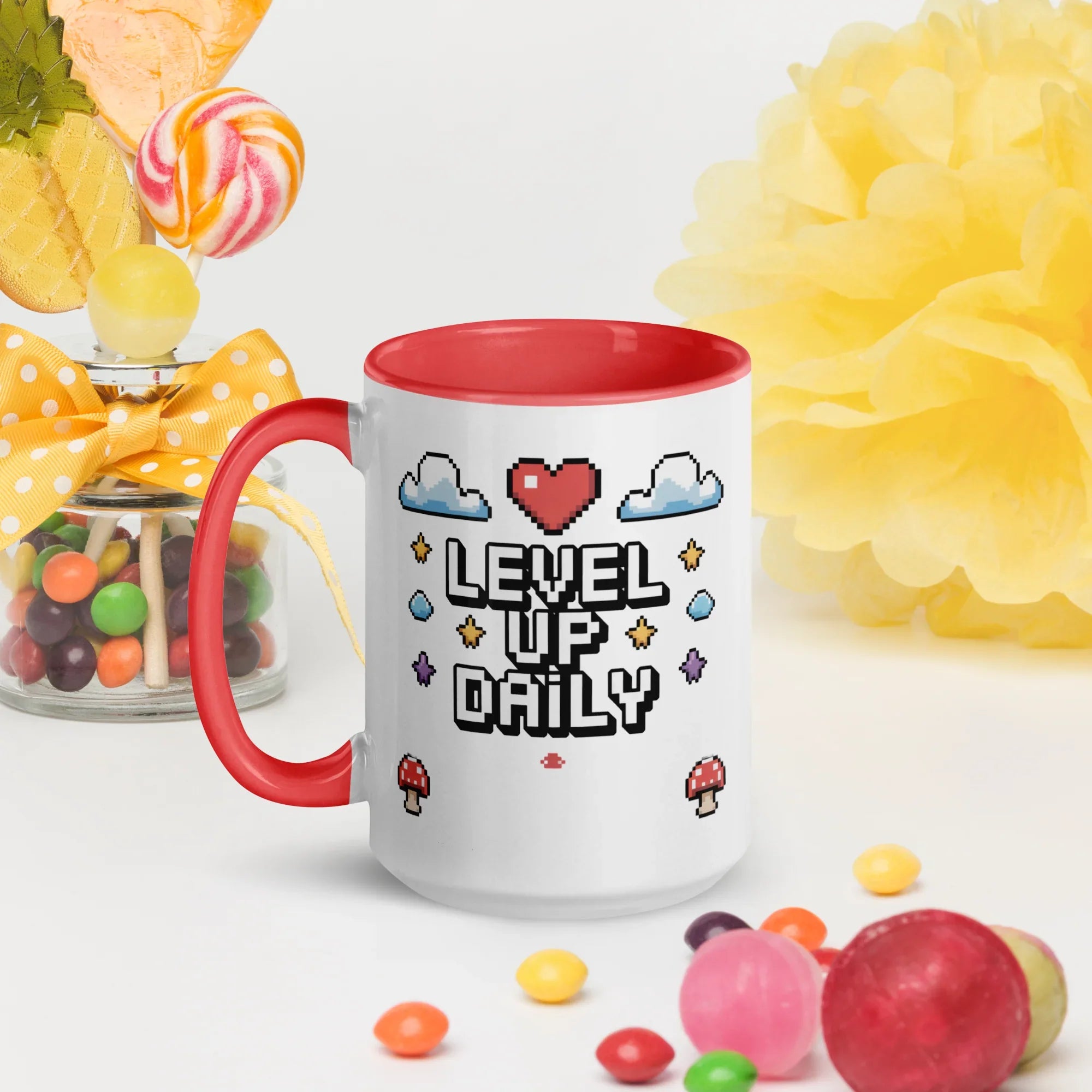 LEVEL UP DAILY Mug | Motivational Pixel Art Gamer Design - RaZits