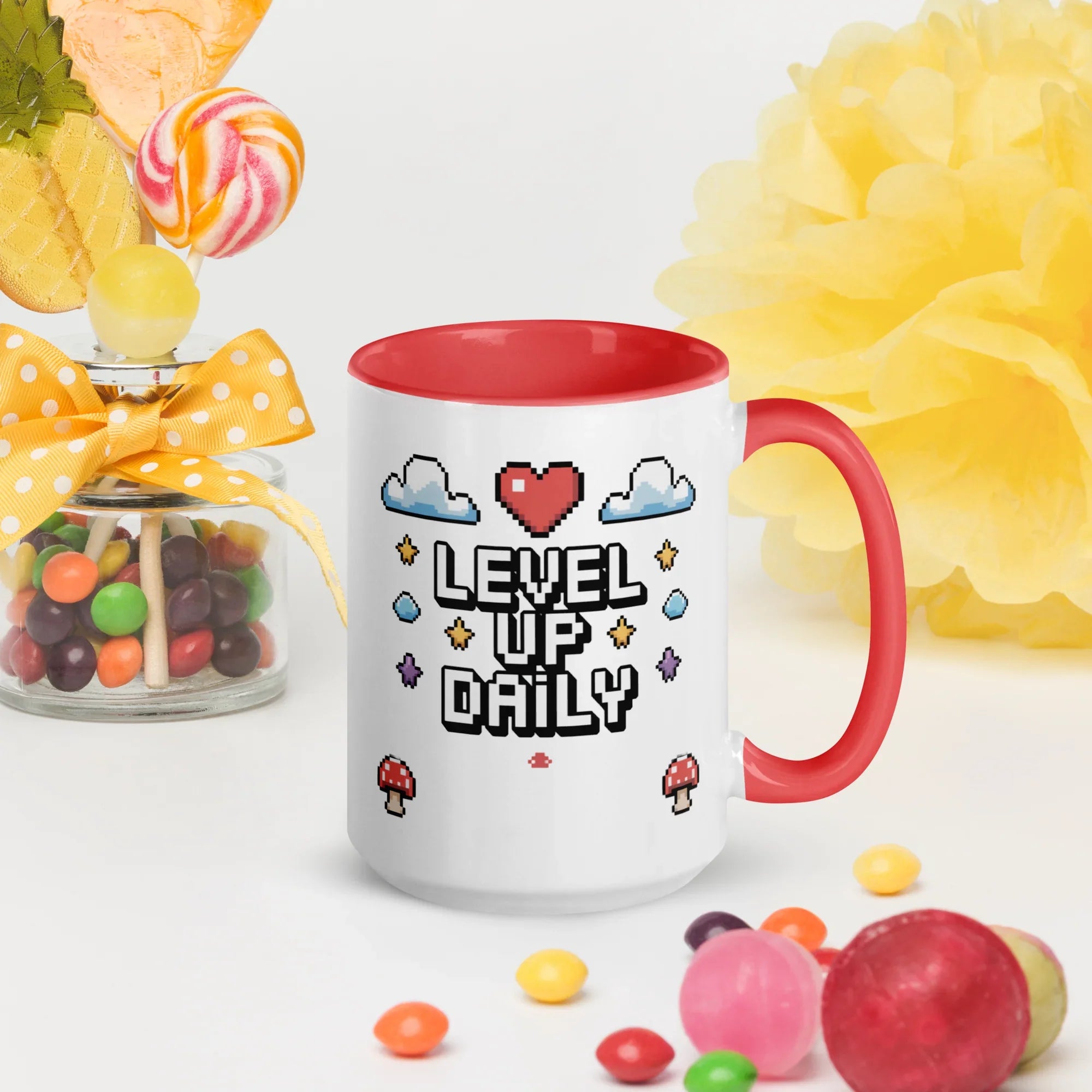 LEVEL UP DAILY Mug | Motivational Pixel Art Gamer Design - RaZits