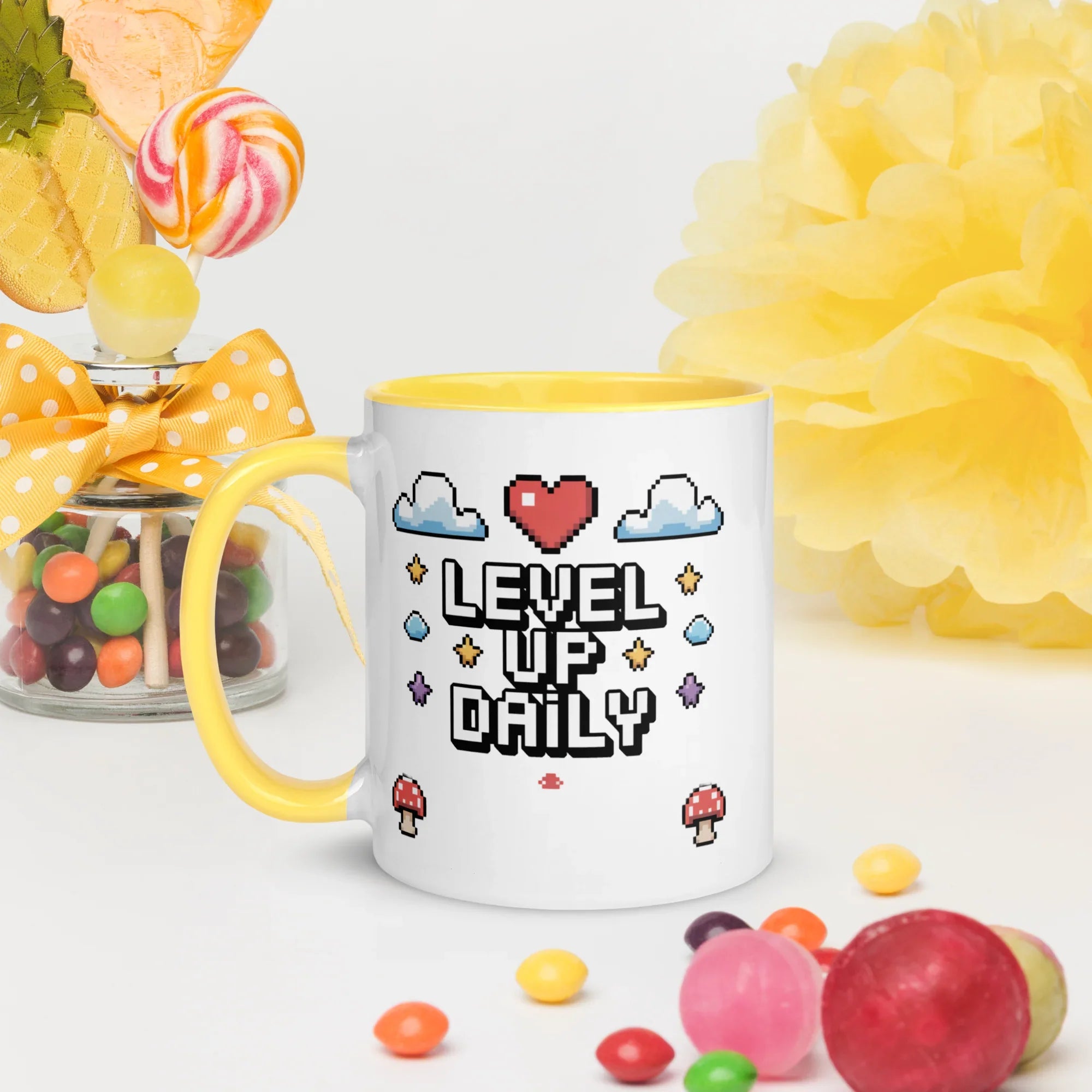 LEVEL UP DAILY Mug | Motivational Pixel Art Gamer Design - RaZits
