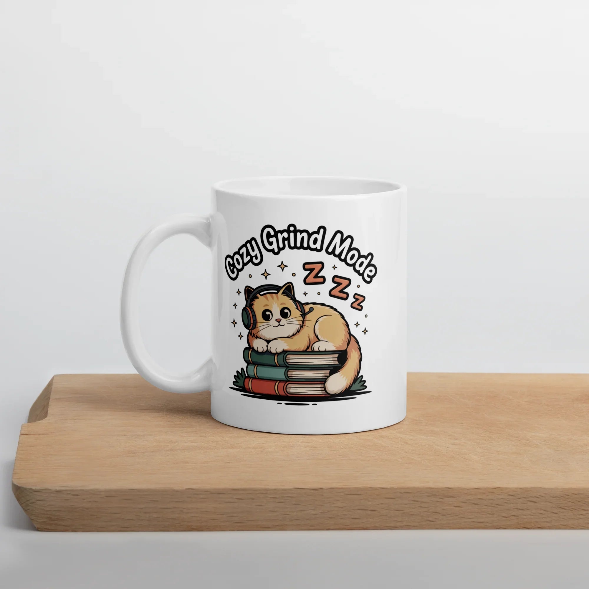 Cozy Grind Mode Cat Mug – Chill Gamer Cat with Headphones and Books - RaZits