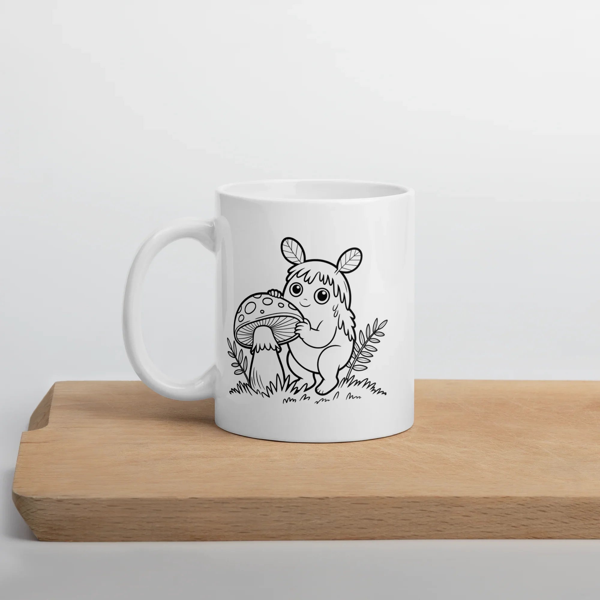 Forest Spirit & Mushroom Mug – Whimsical Woodland Creature Line Art Design - RaZits
