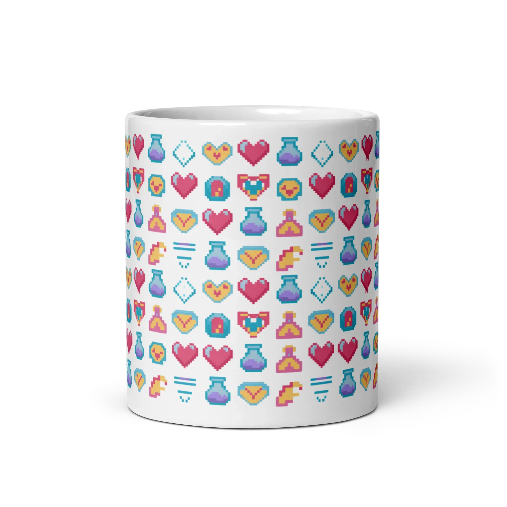 Pixel Power-Up Mug – Retro Hearts & Mana Potion Design for Classic Gamers - RaZits