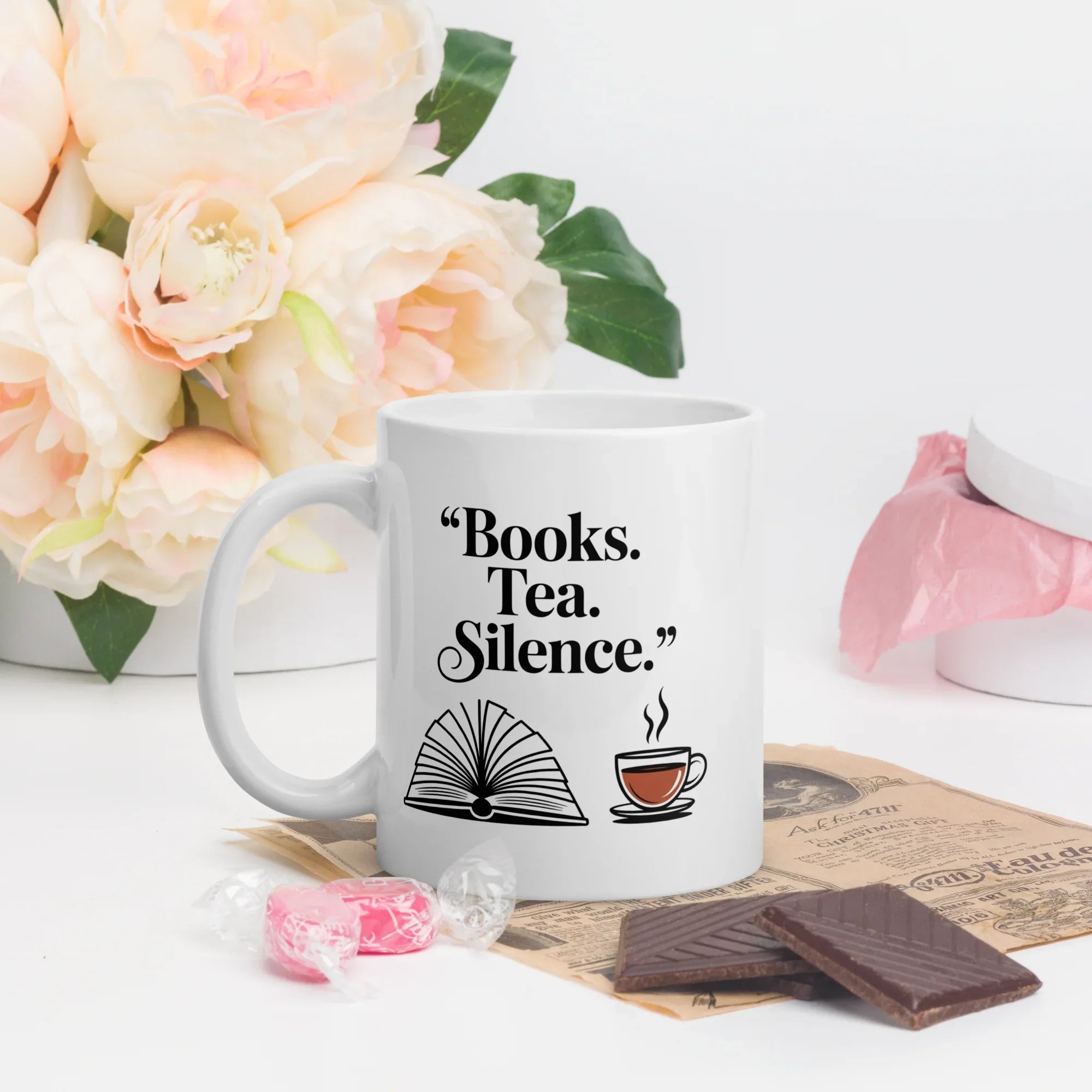 Books Tea Silence Mug – Minimalist Bookish Cup - RaZits