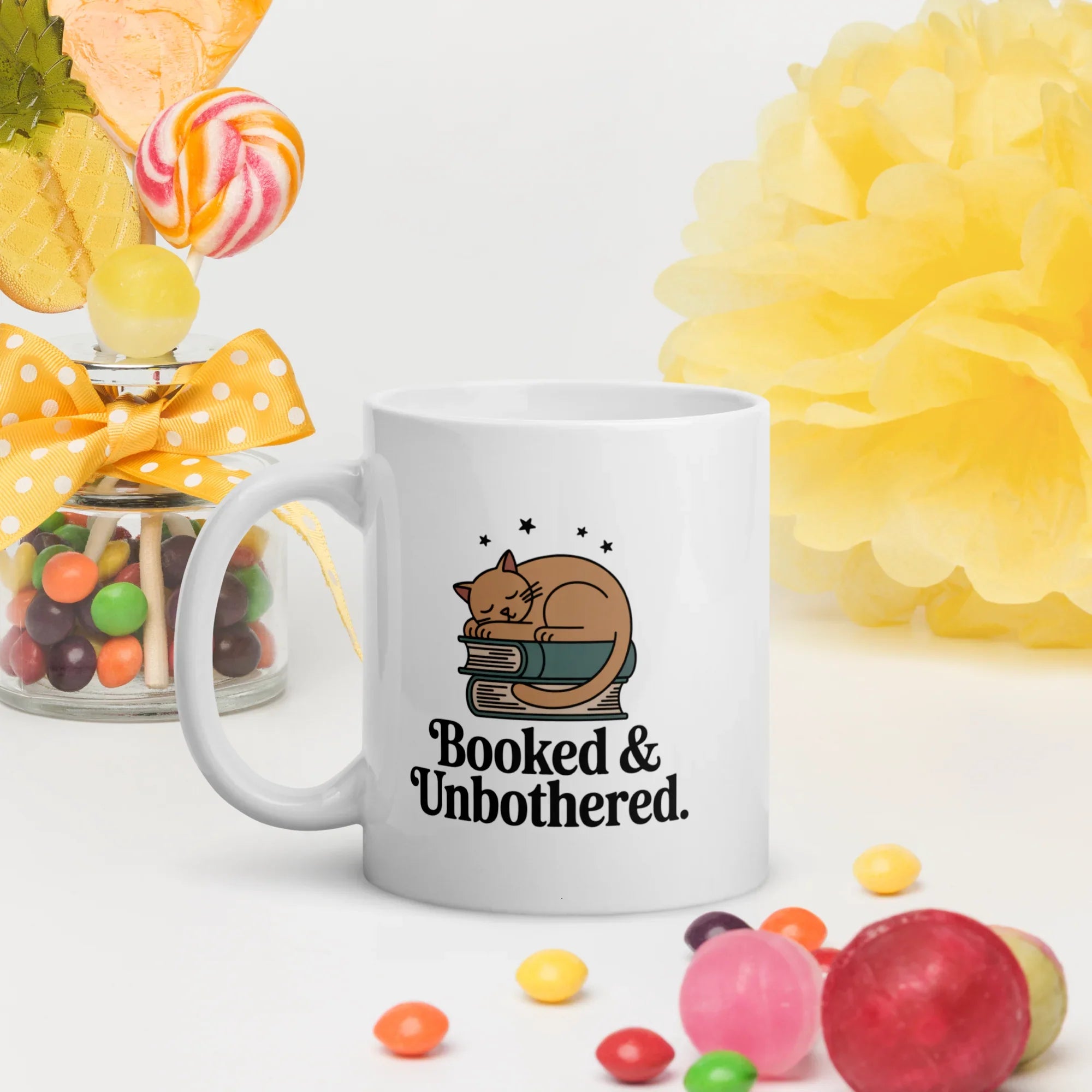 Booked & Unbothered Mug – Cozy Cat Reader Cup - RaZits