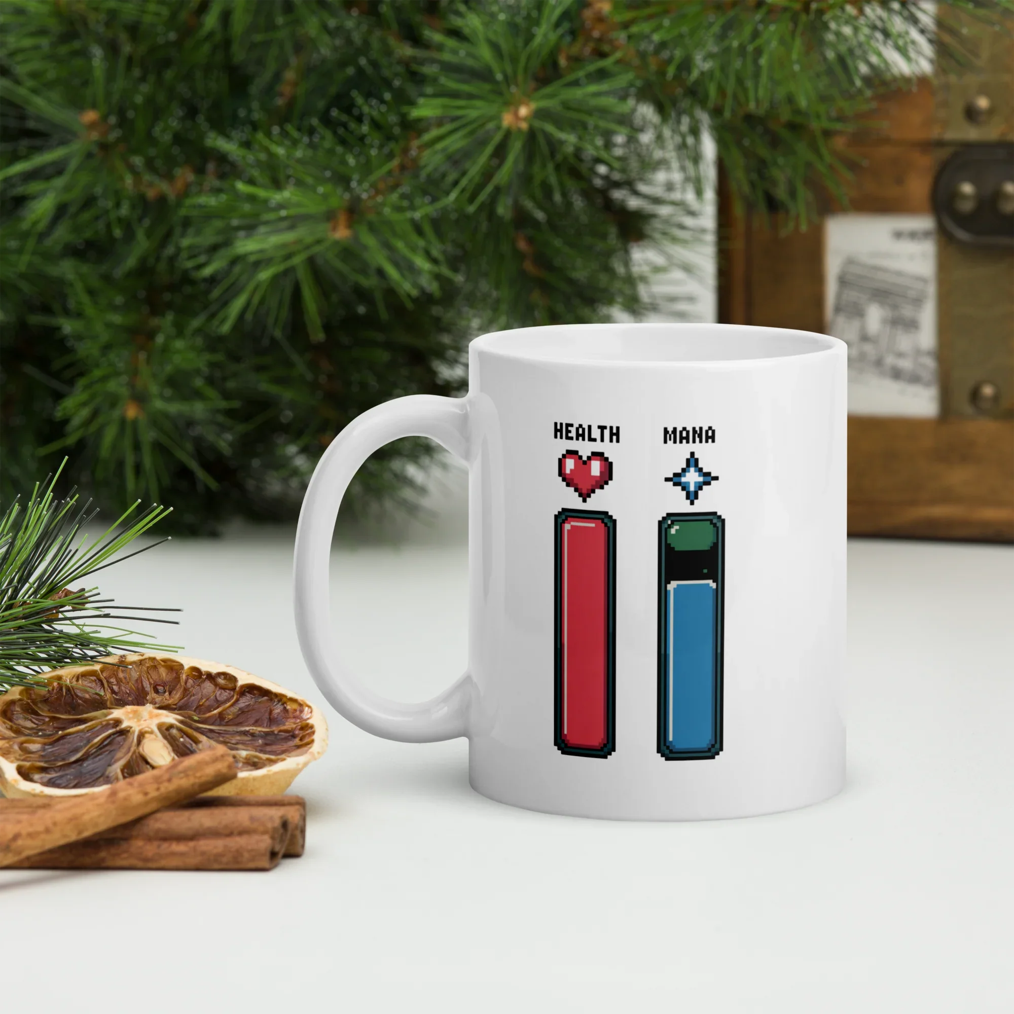 Pixel Health & Mana Bar Design – Retro Gaming Status Art Mug - RaZits