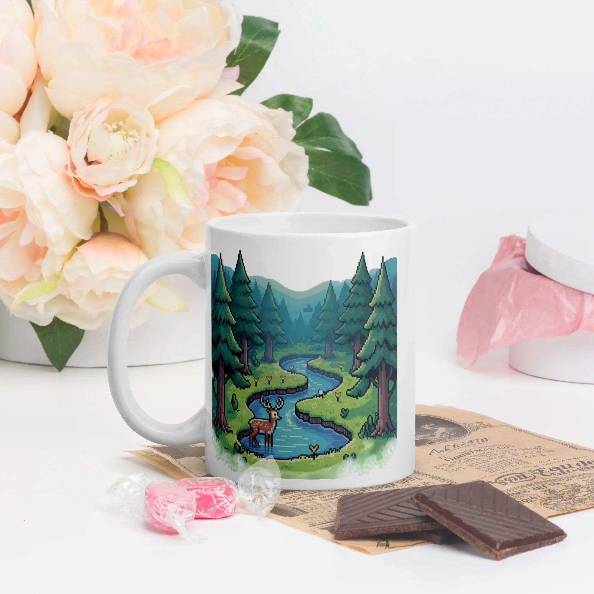 Pixel Forest Stream Mug – Tranquil Retro Escape for Cozy Gamers - RaZits