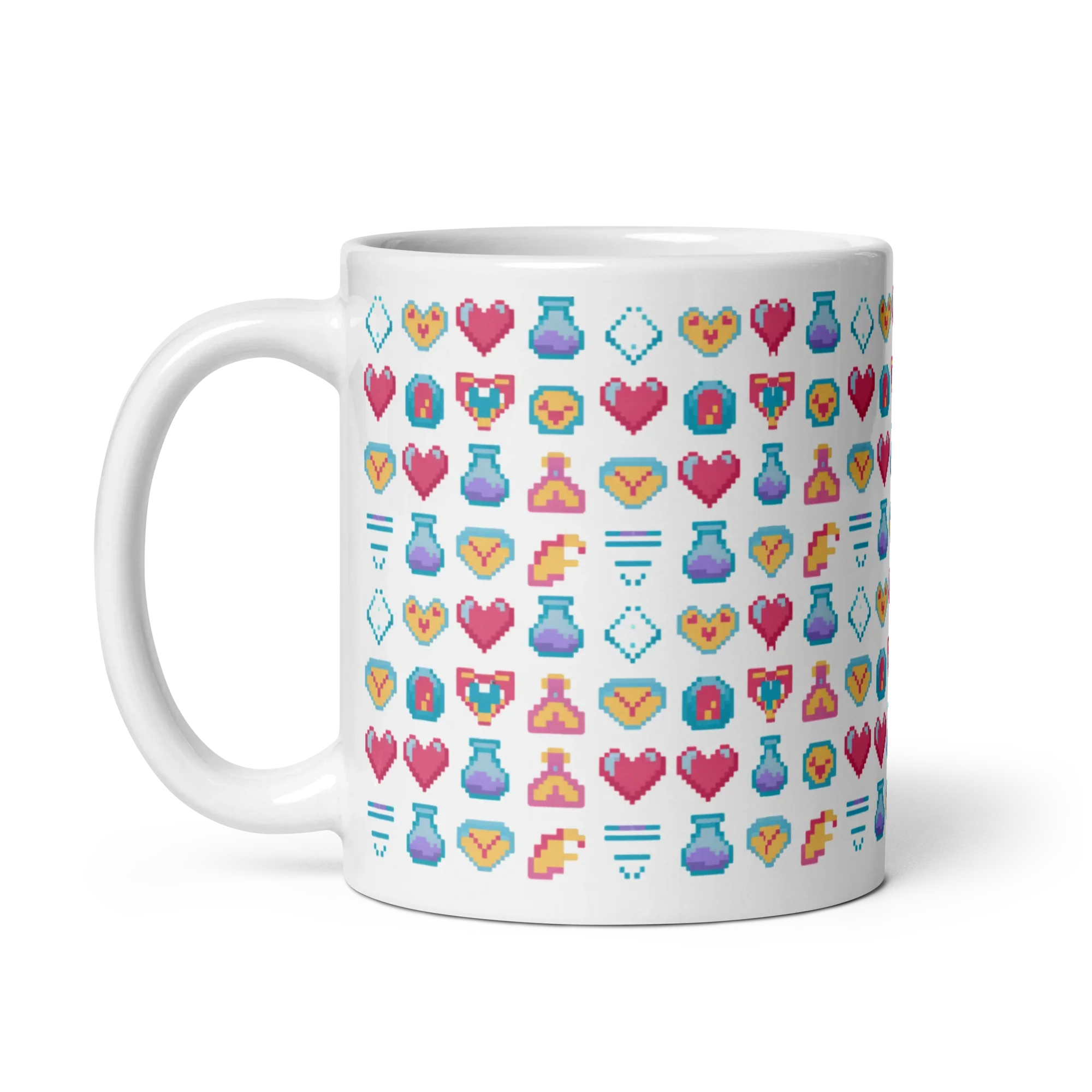 Pixel Power-Up Mug – Retro Hearts & Mana Potion Design for Classic Gamers - RaZits
