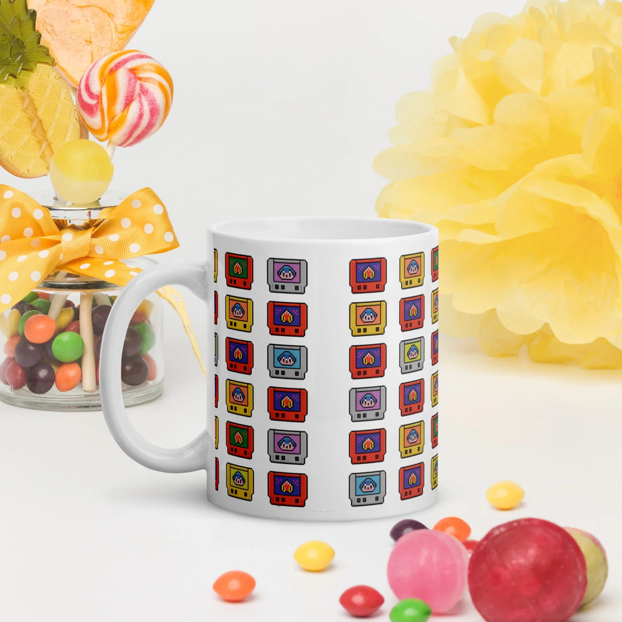Pixel Cartridge Collection Mug – Retro Gamer Pattern with 8-Bit Nostalgia - RaZits